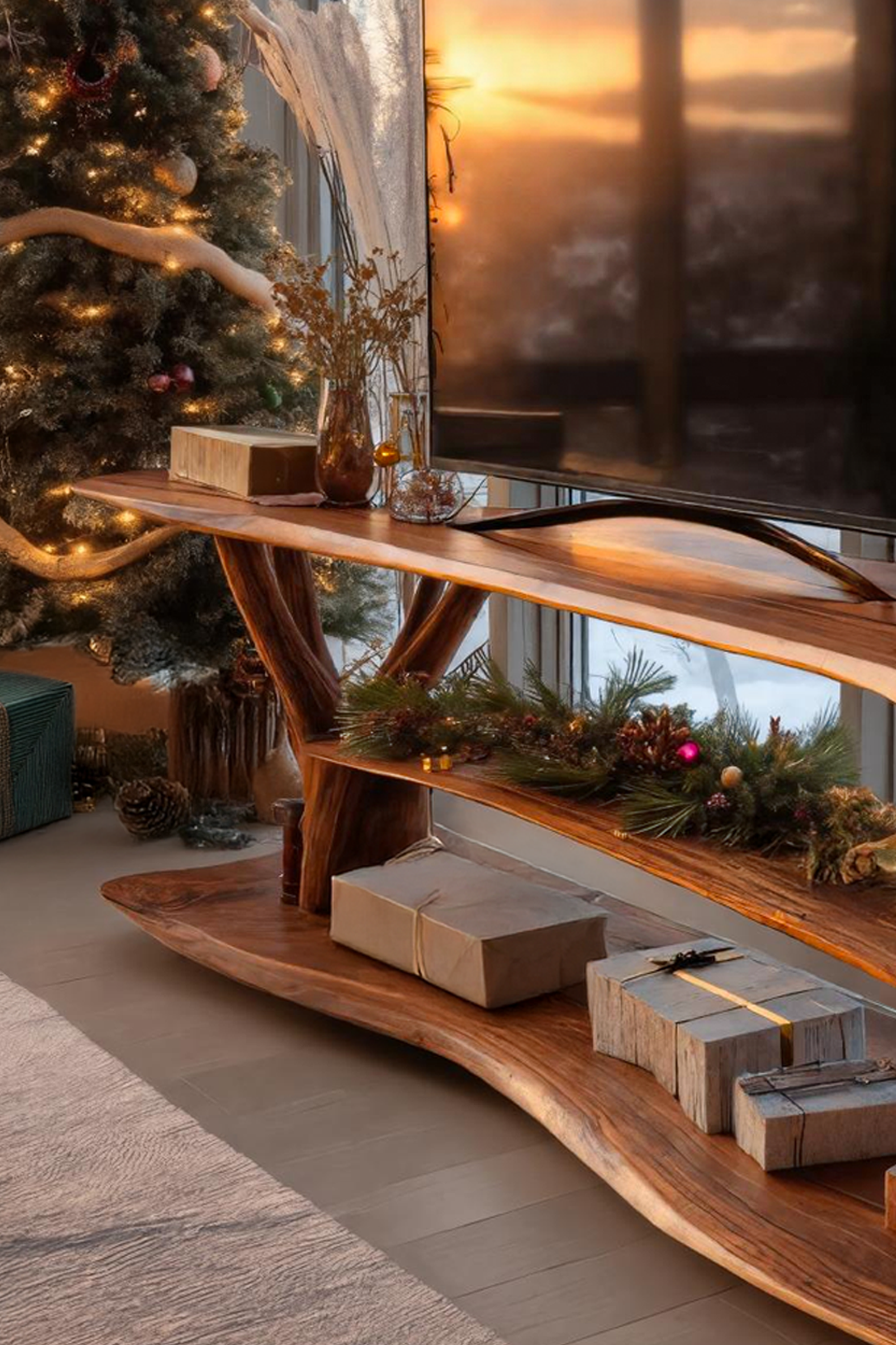 Handcrafted Live Edge Entryway TV Stand For Cozy Winter Home SILDTTRCTV011