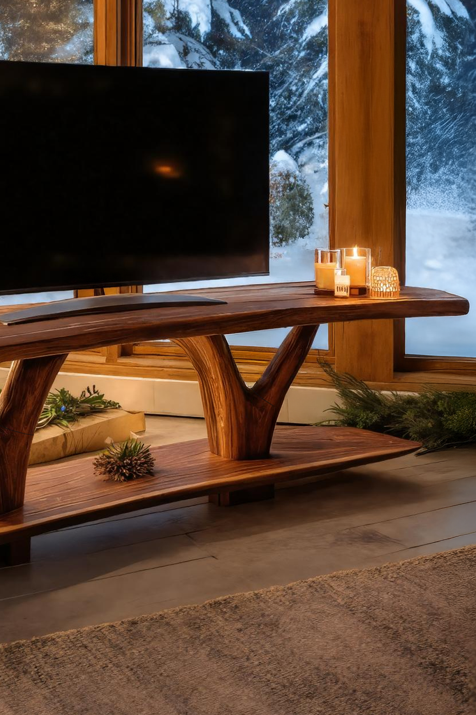 Handcrafted Wooden Live Edge TV Console For Cozy Holiday Gift SILDTTRCTV015
