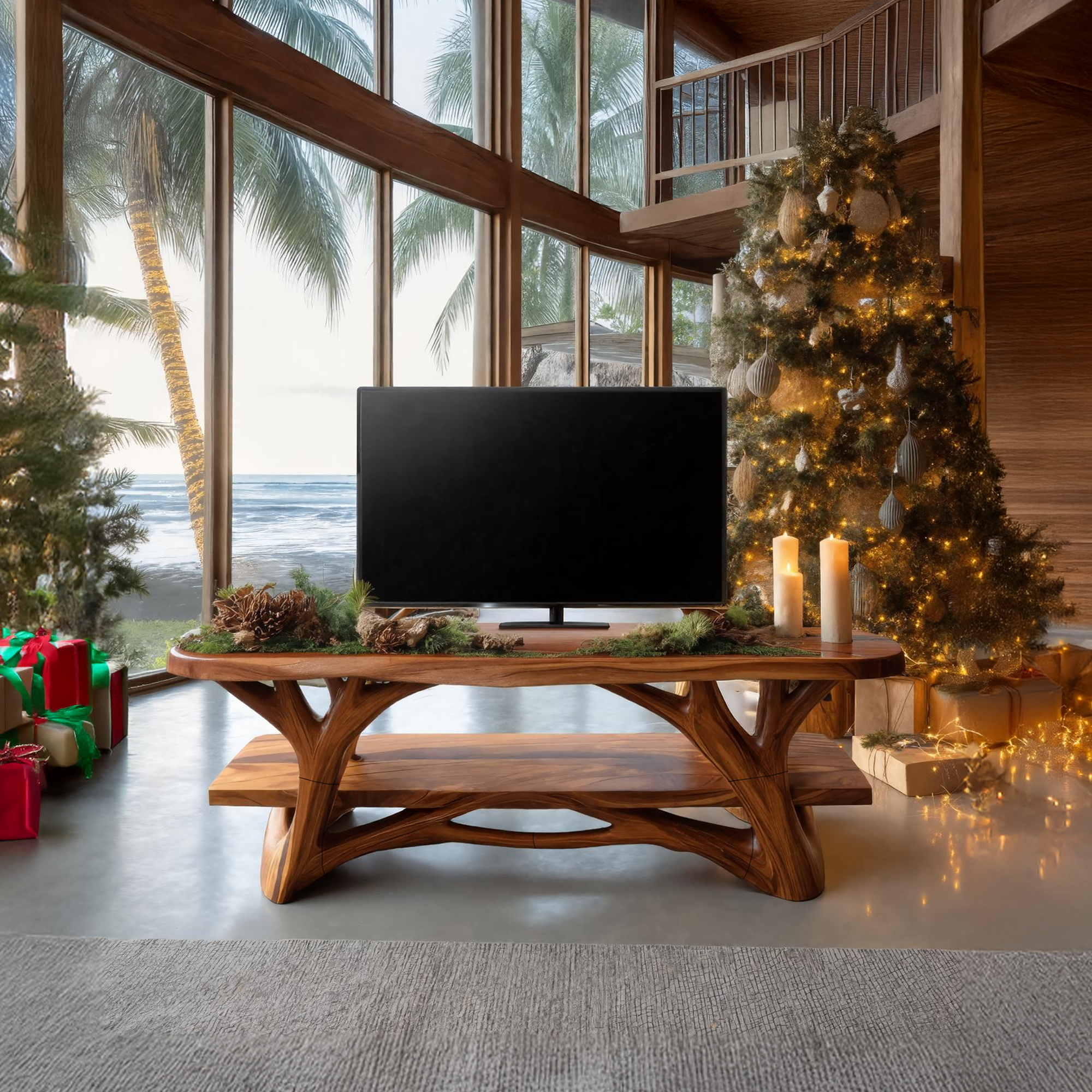Handcrafted Live Edge Entryway TV Stand For Holiday Season SILDTTRCTV023
