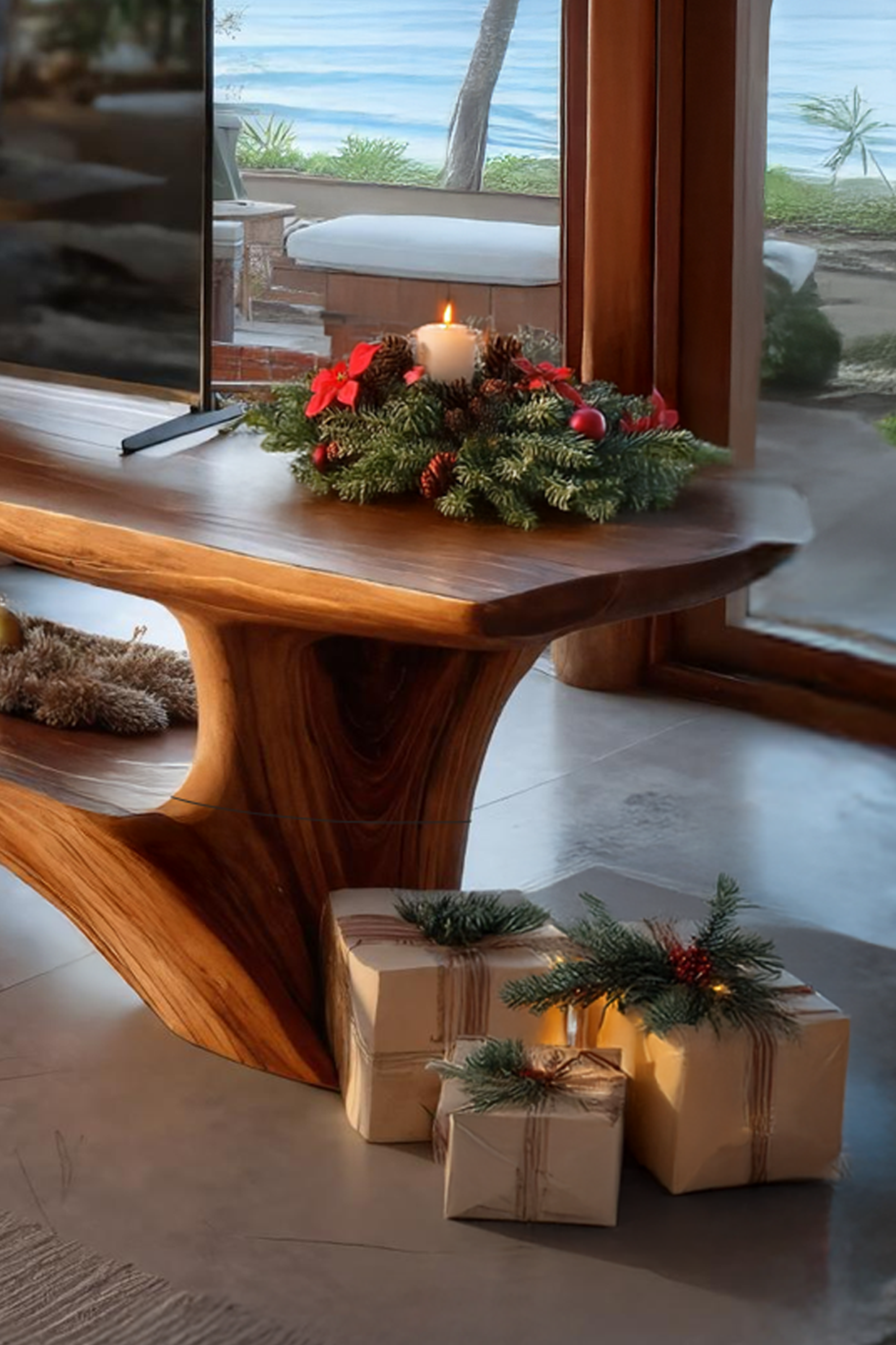 Mid Century Live Edge Entryway TV Stand For Christmas Home SILDTTRCTV017