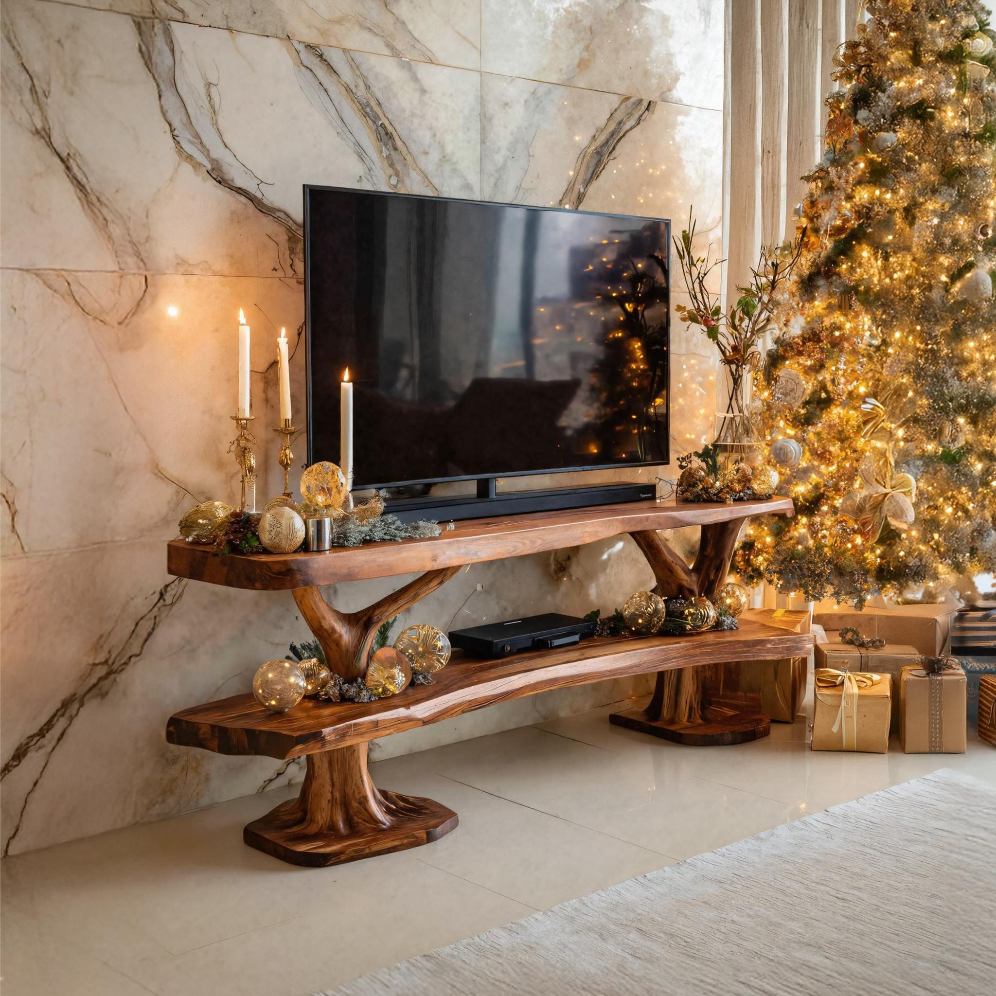 Modern Wooden Live Edge TV Console For Winter Interior Design SILDTTRCTV040