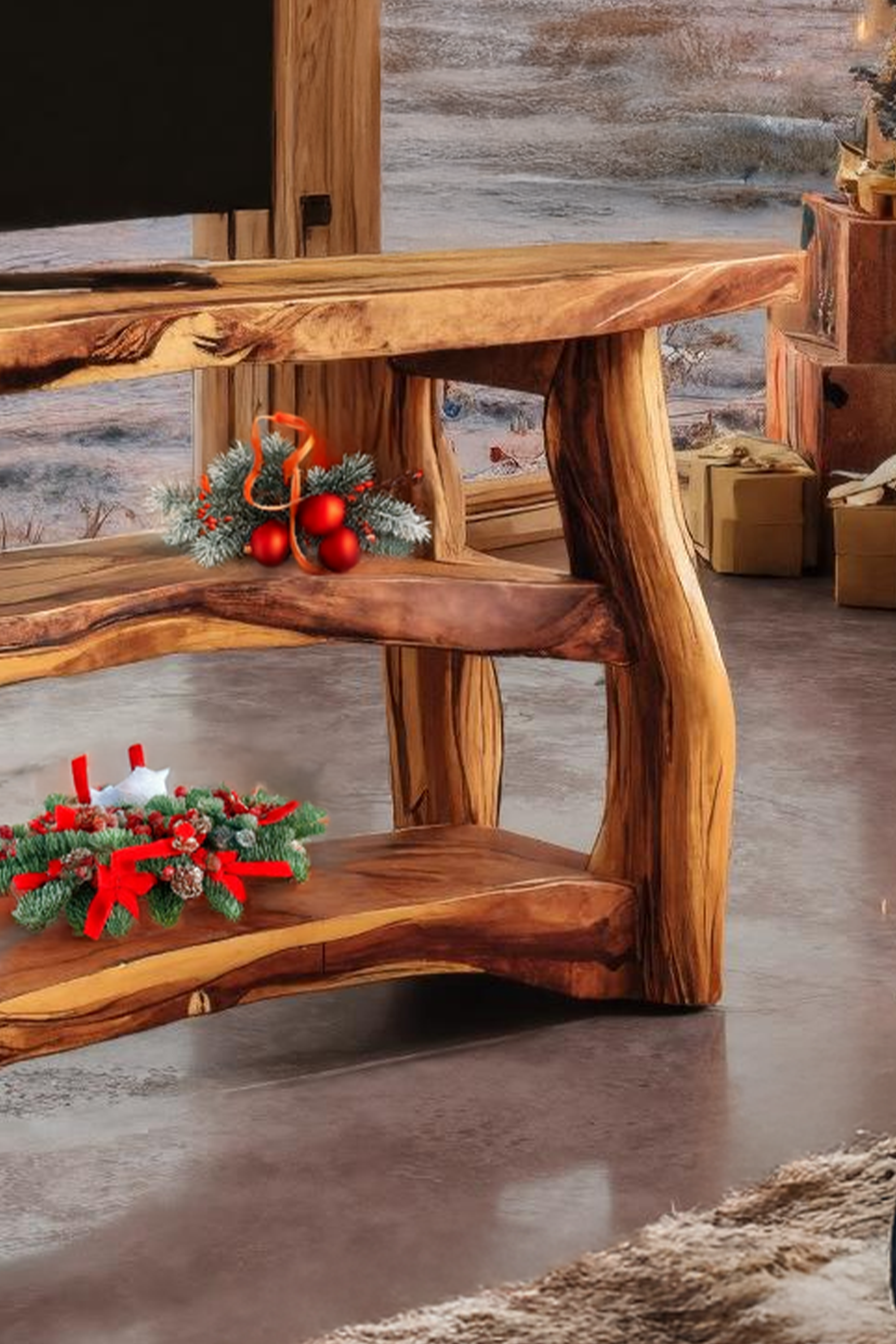 Handcrafted Wooden Live Edge TV Console For Holiday Interior SILDTTRCTV027