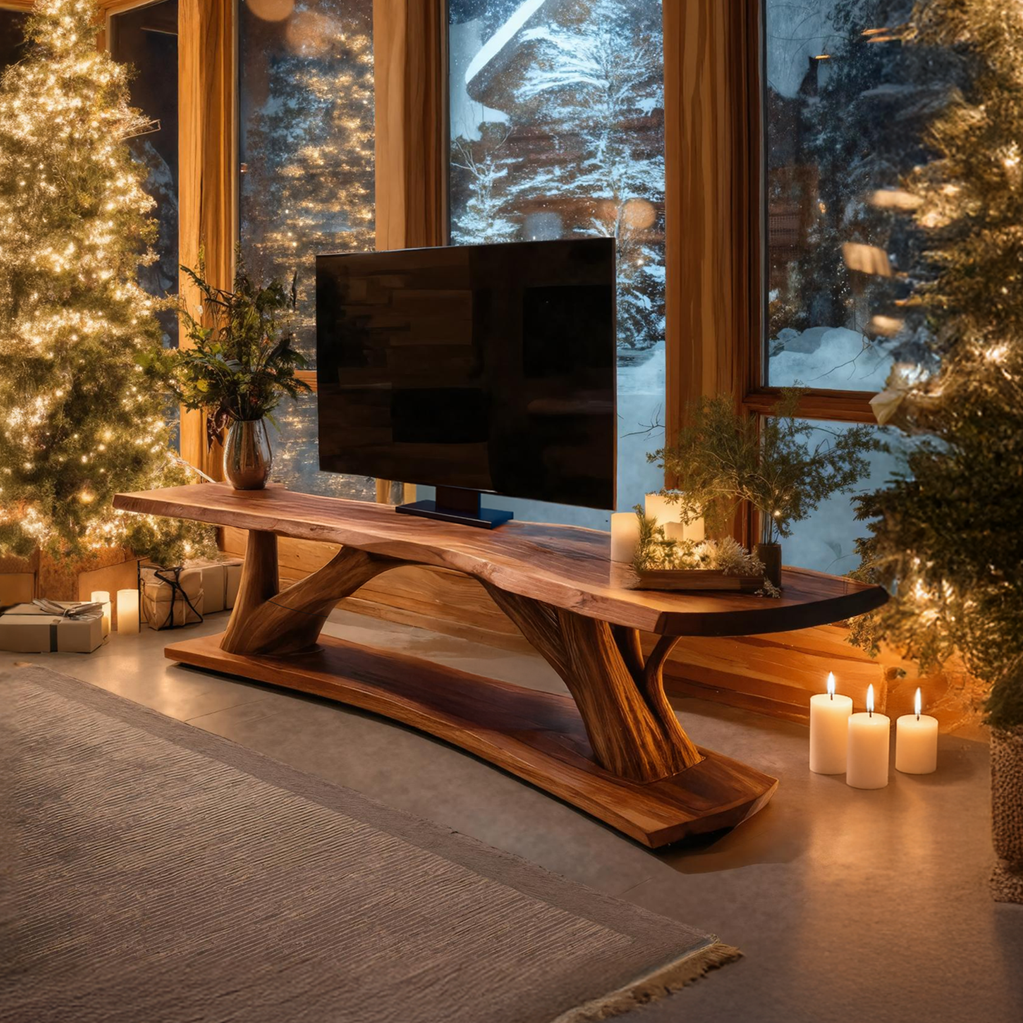 Mid Century Wooden Live Edge TV Console For Holiday Home Decor SILDTTRCTV045