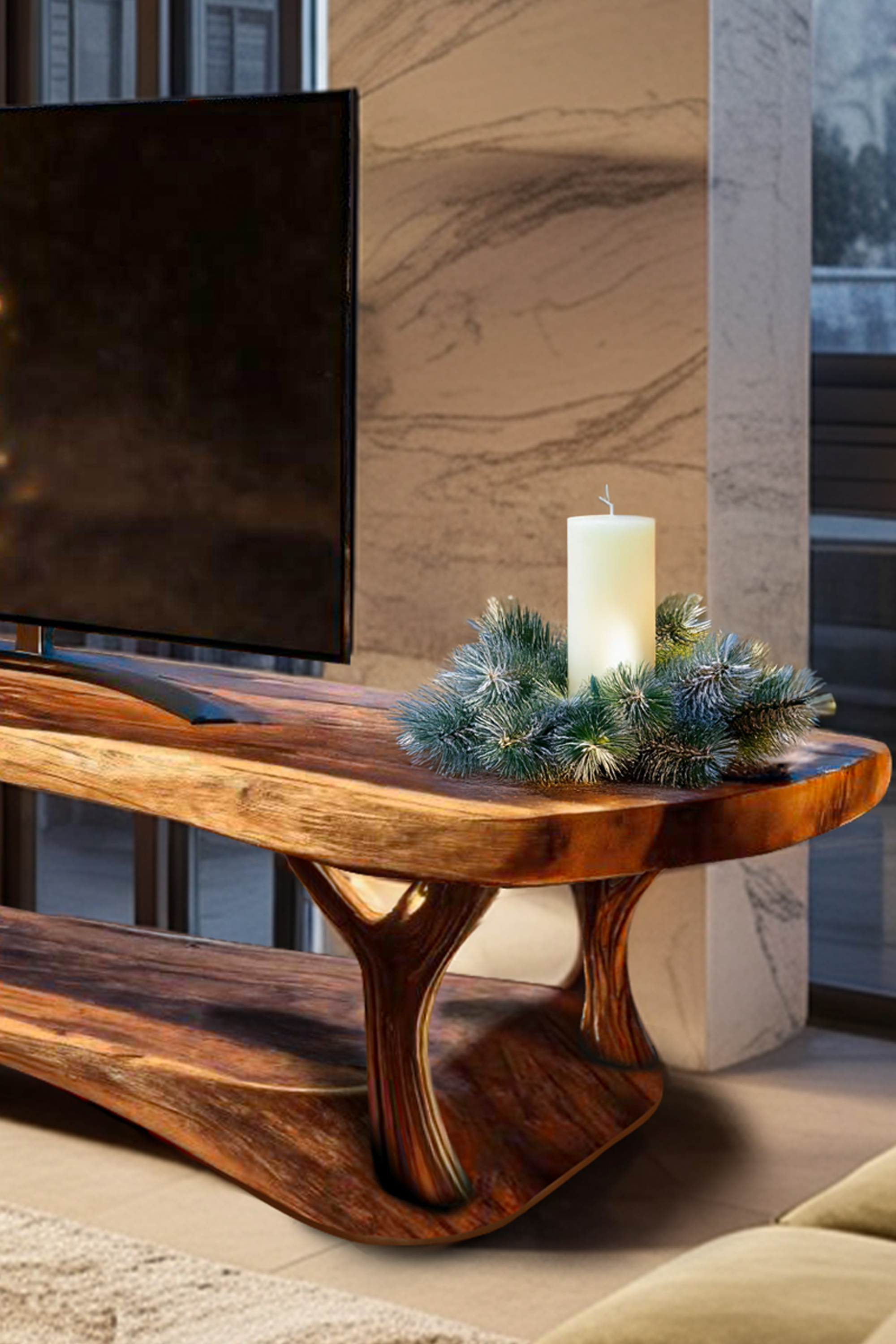 Mid Century Solid Wood TV Console For Holiday Bedroom Decor SILDTTRCTV005