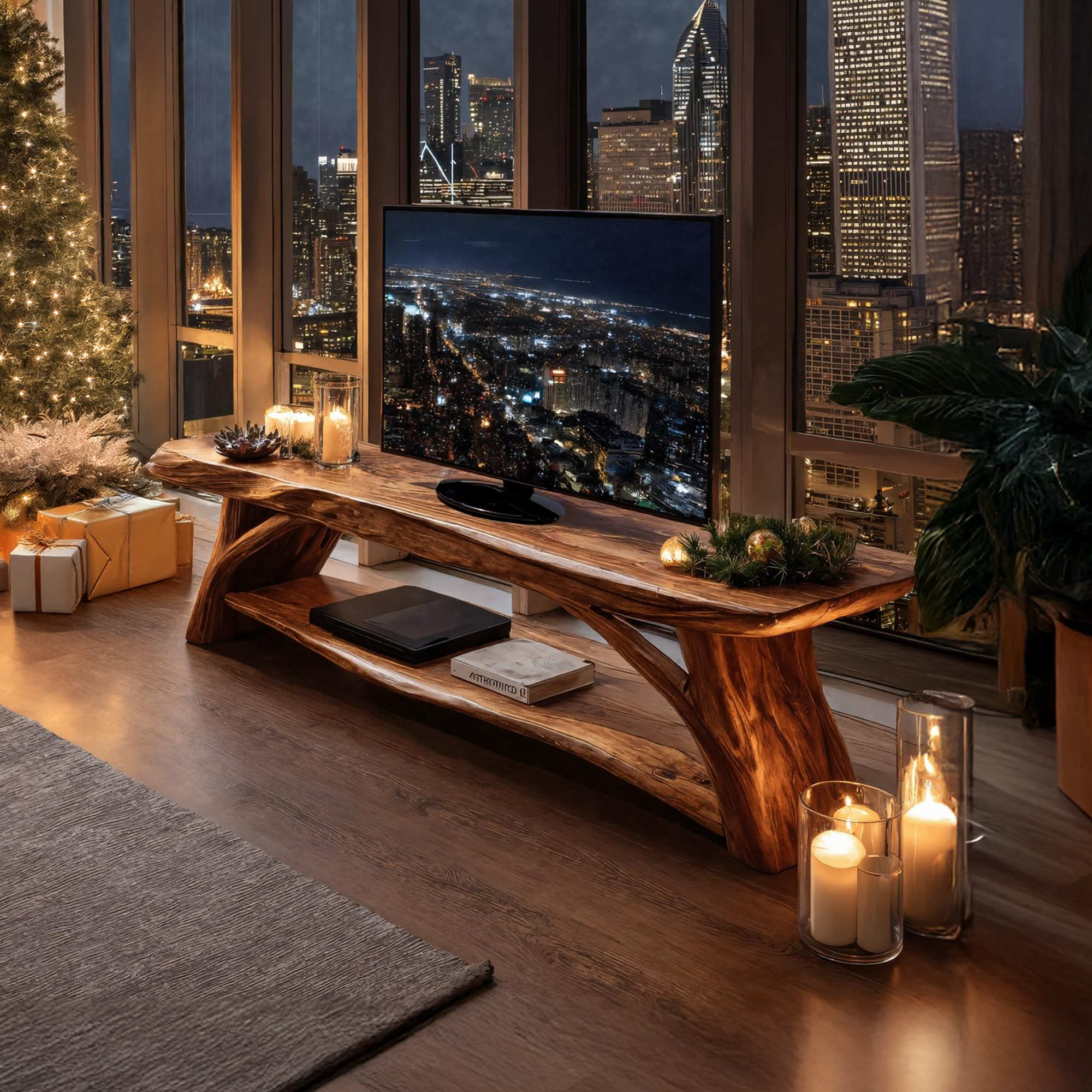 Modern Wooden Live Edge TV Console For Christmas Bedroom Design SILDTTRCTV032