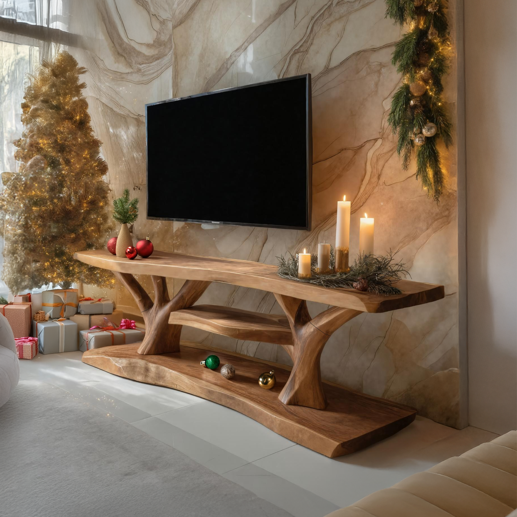 Mid Century Wooden Live Edge TV Console For Cozy Holiday Gift SILDTTRCTV037