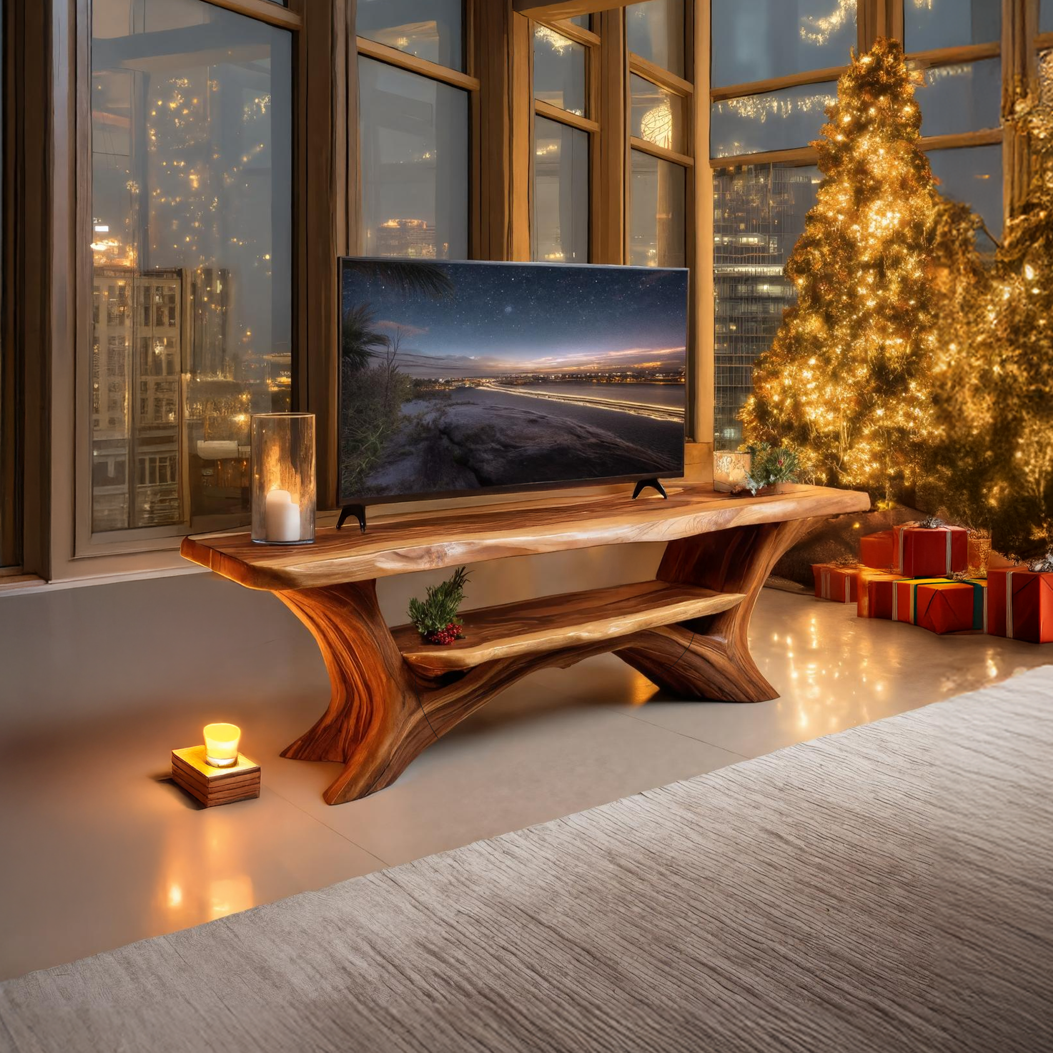 Farmhouse Solid Wood TV Console For Christmas Home Decor SILDTTRCTV022