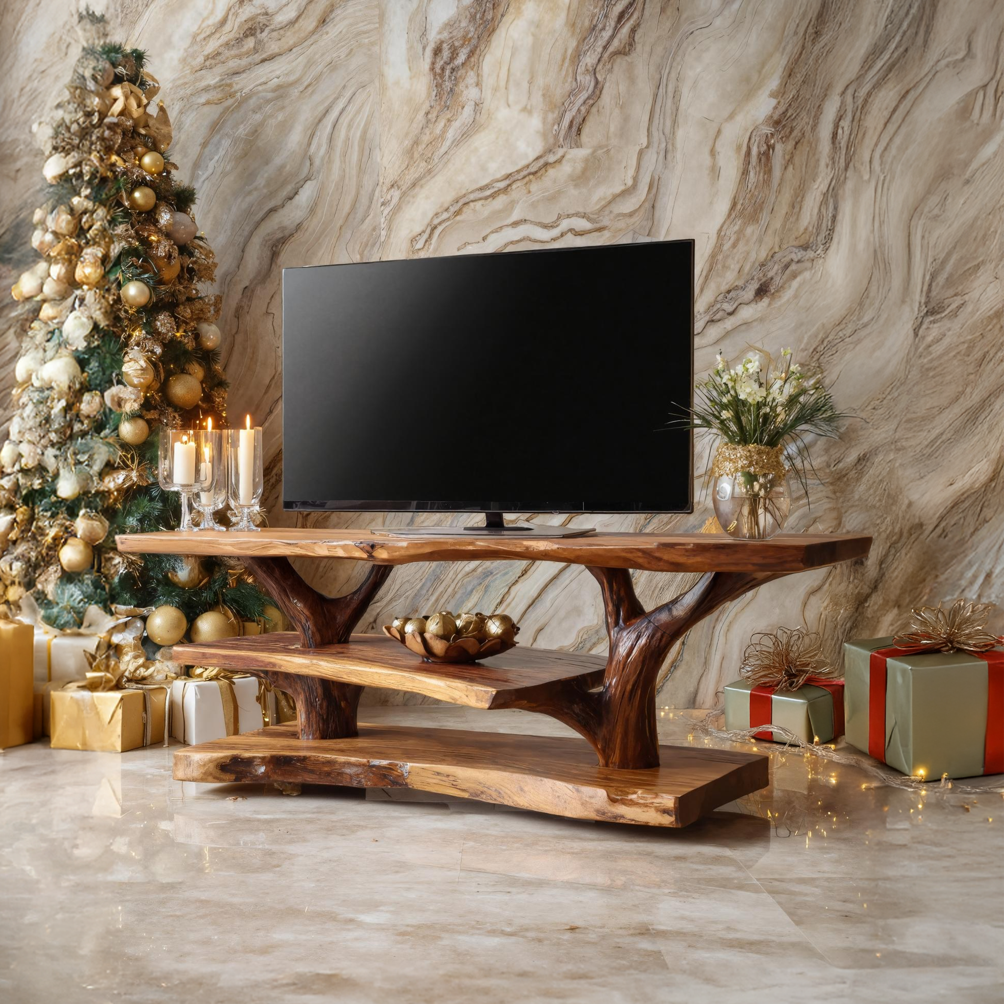 Handcrafted Live Edge Entryway TV Stand For Holiday Season Style SILDTTRCTV039