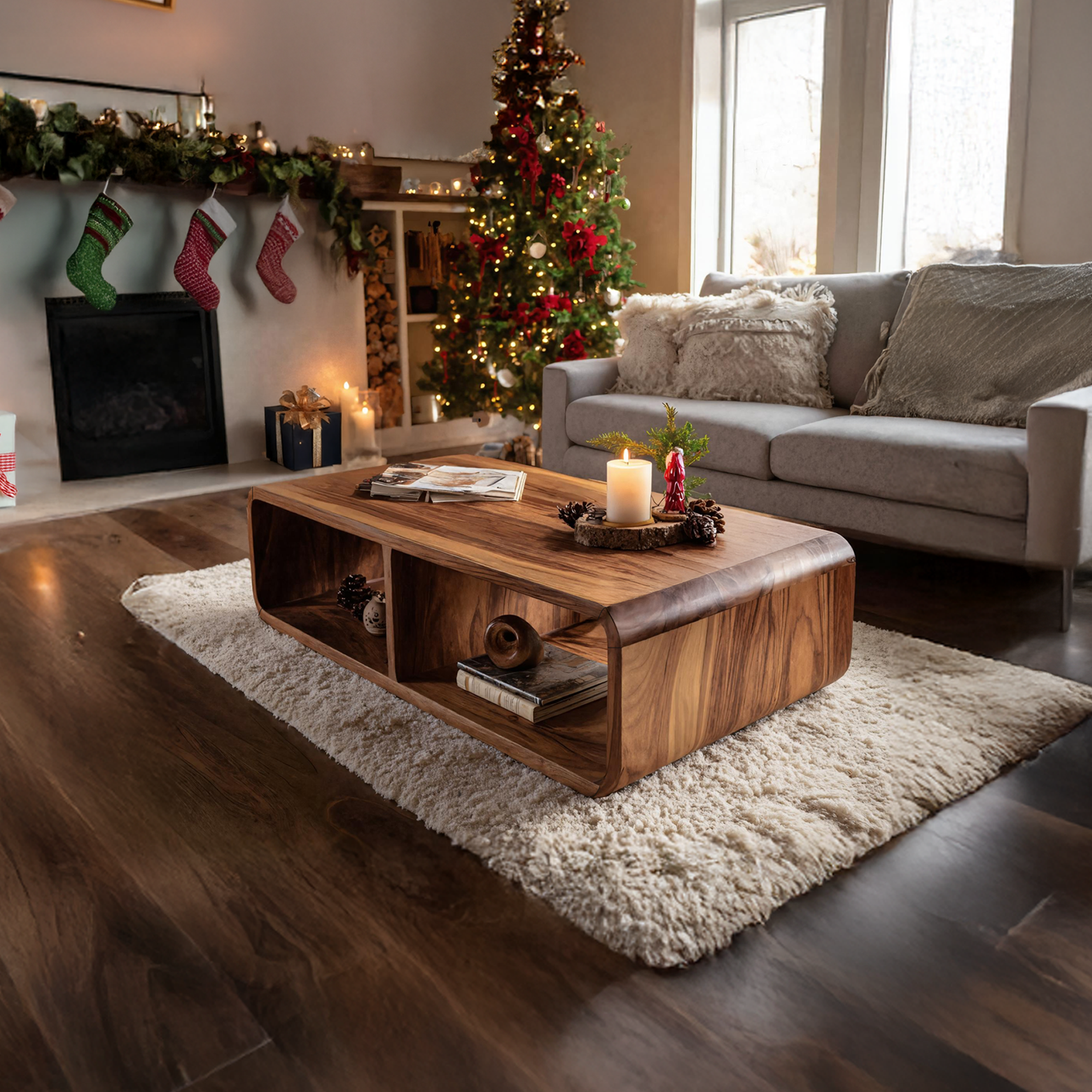 Handcrafted Wooden Coffee Table For Christmas Living Room Style SILDTTRCCF037