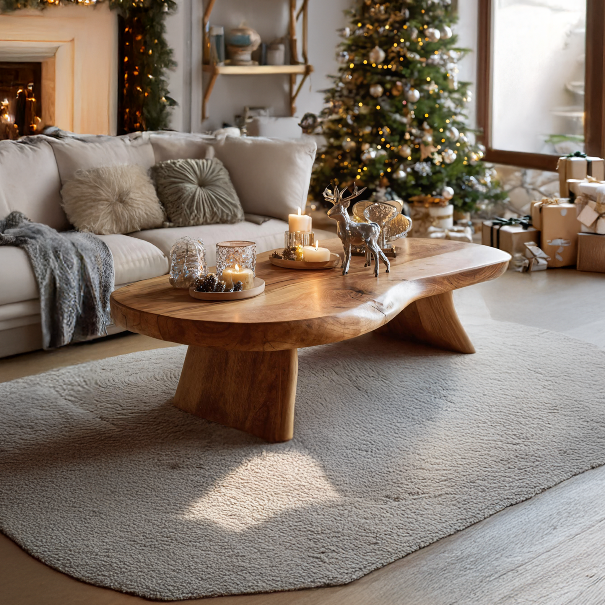 Handcrafted Rustic Solid Wood Coffee Table For Christmas Accent SILDTTRCCF013