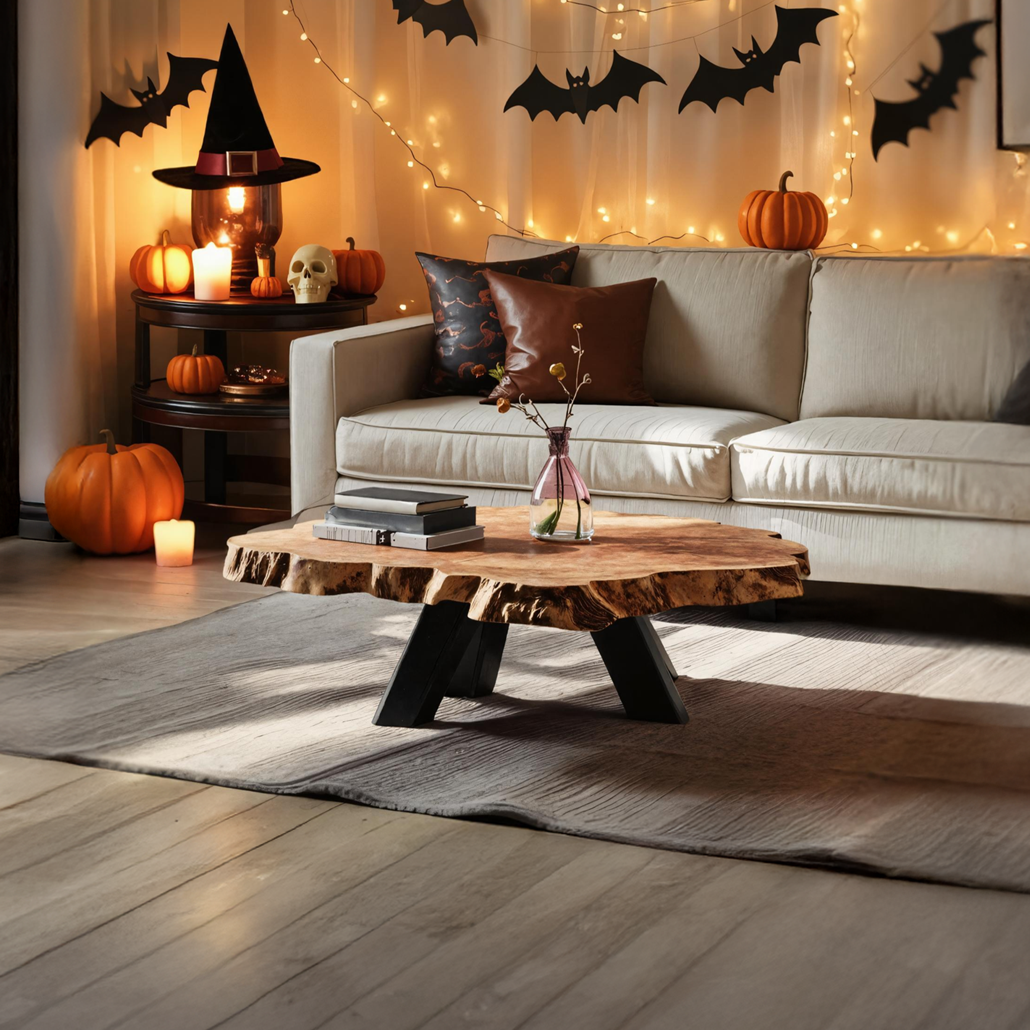 Modern Wooden Live Edge Coffee Table For Entryway Design Halloween Theme SILDTTRHCF004