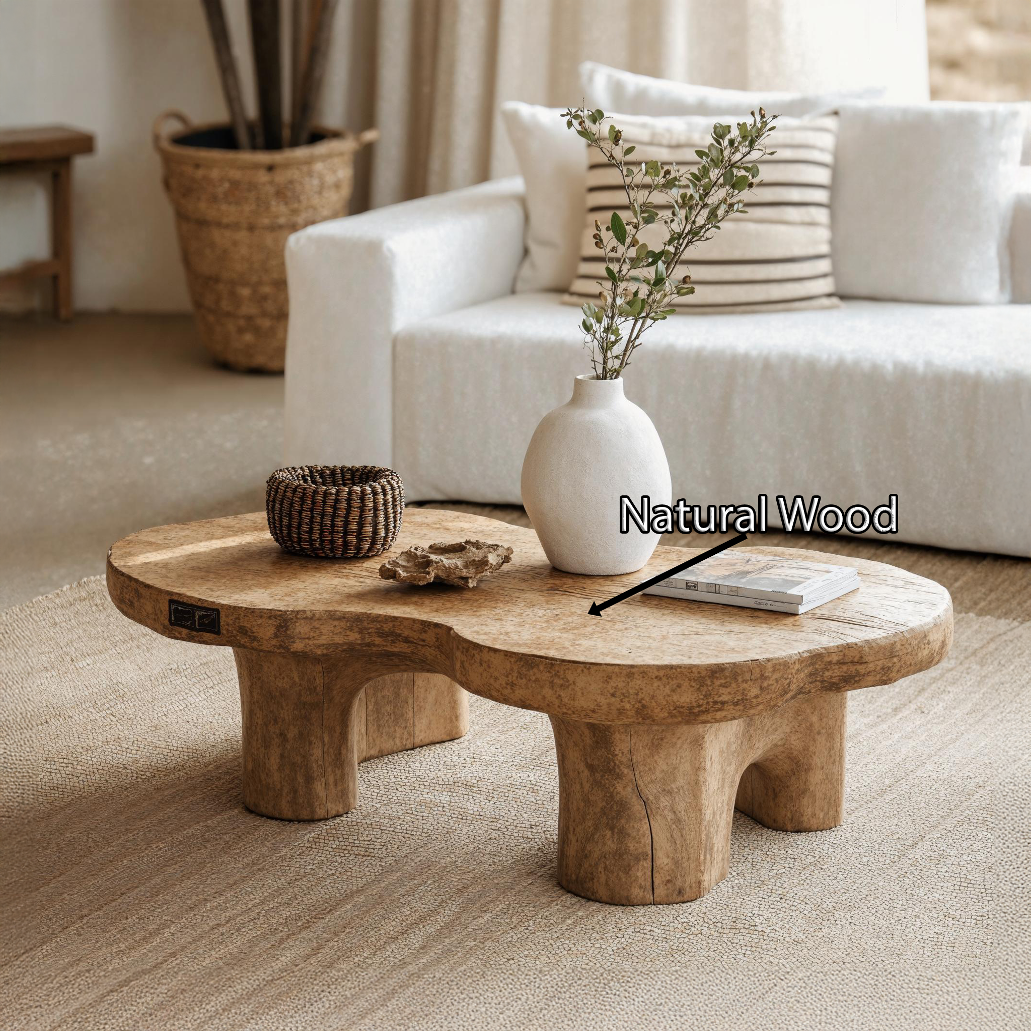 Natural Finish Wood Coffee Table For Organic Home Decor SILDTCF095