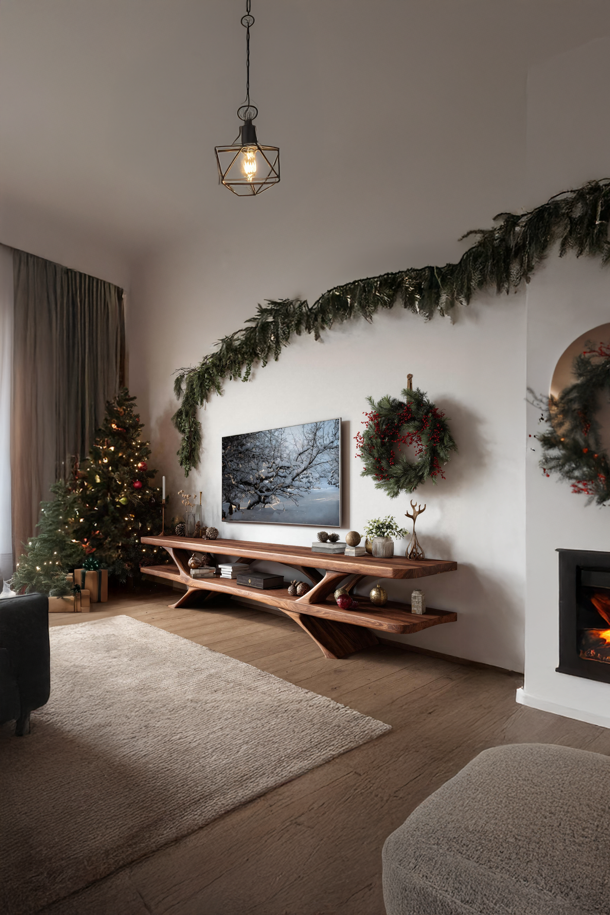 Handcrafted Wooden Live Edge TV Console For Christmas Living Room SILDTTNCTV021