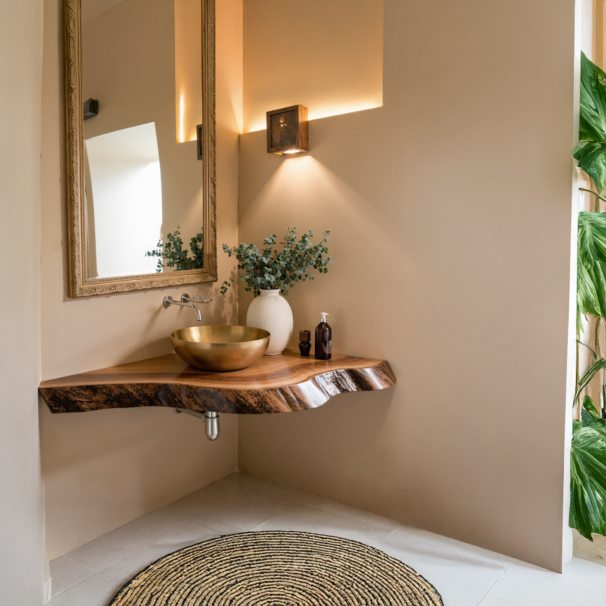 Wooden Corner Shelf Bathroom Corner Sink SILDTBRV067