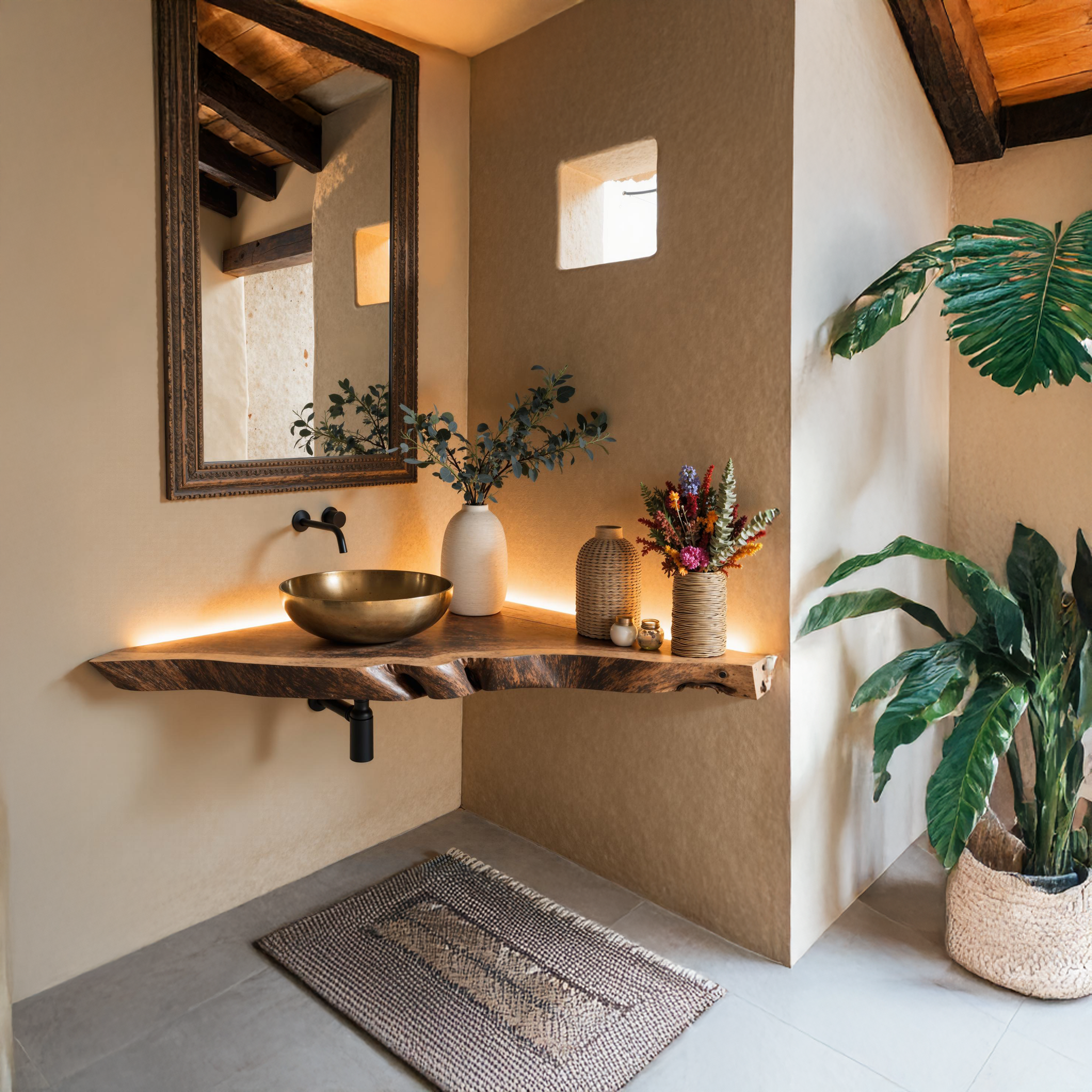 Rustic Floating Corner Bathroom Vanity Shelf SILDTBRV068