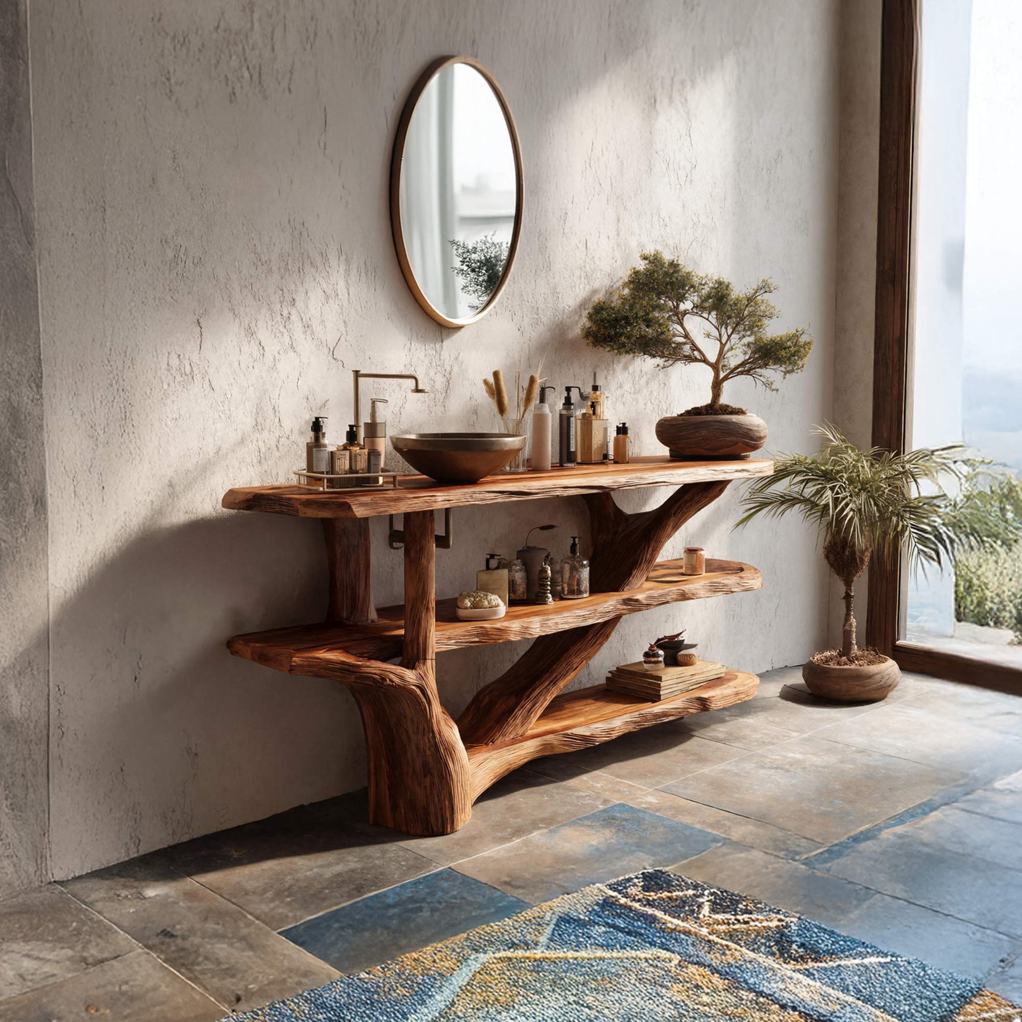 Mid Century Live Edge Tree Trunk Vanity For Contemporary Bathroom Design SILDTTRBRV098