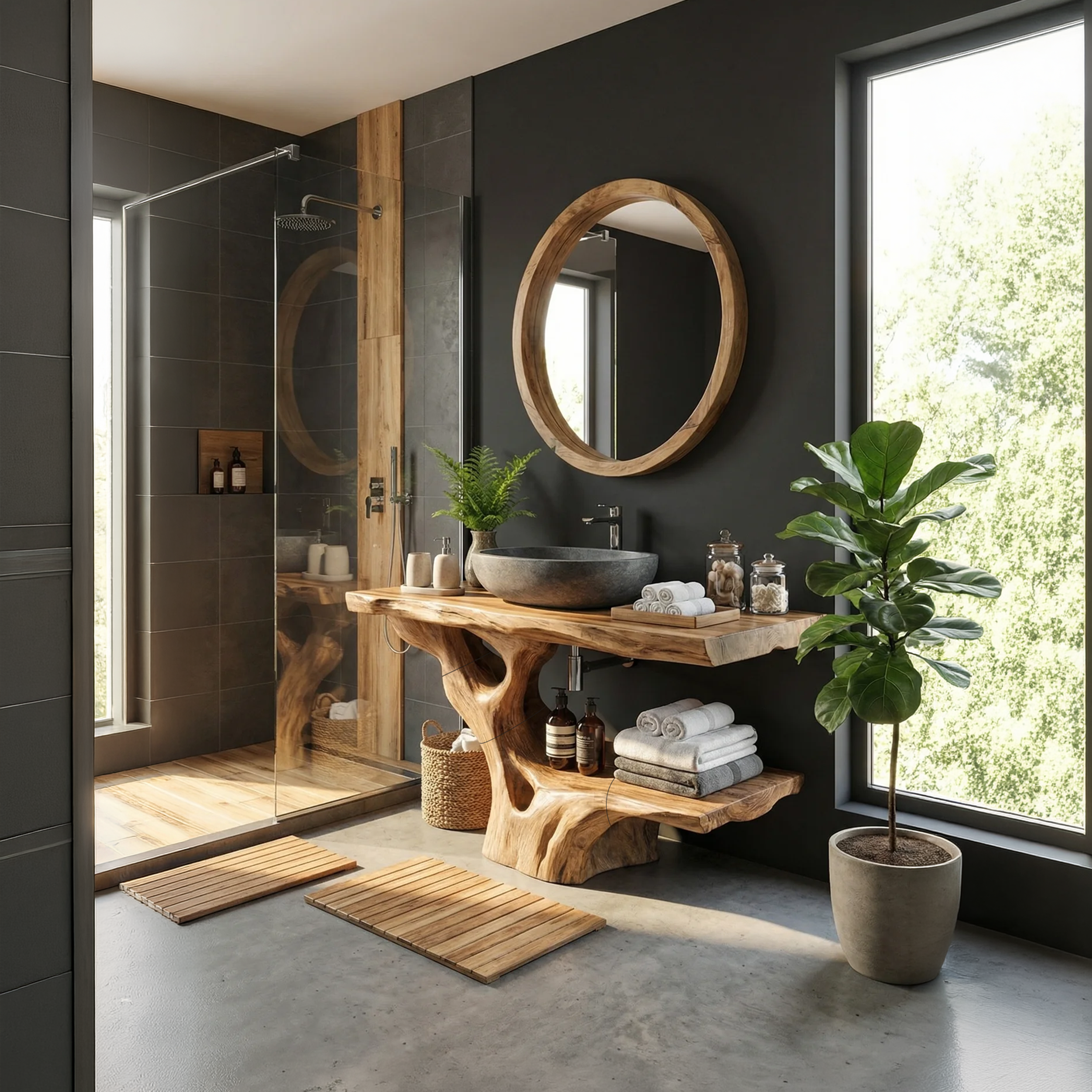 Modern Solid Wood Bathroom Vanity Organic Live Edge For Minimalist Bath SILDTTRBRV121