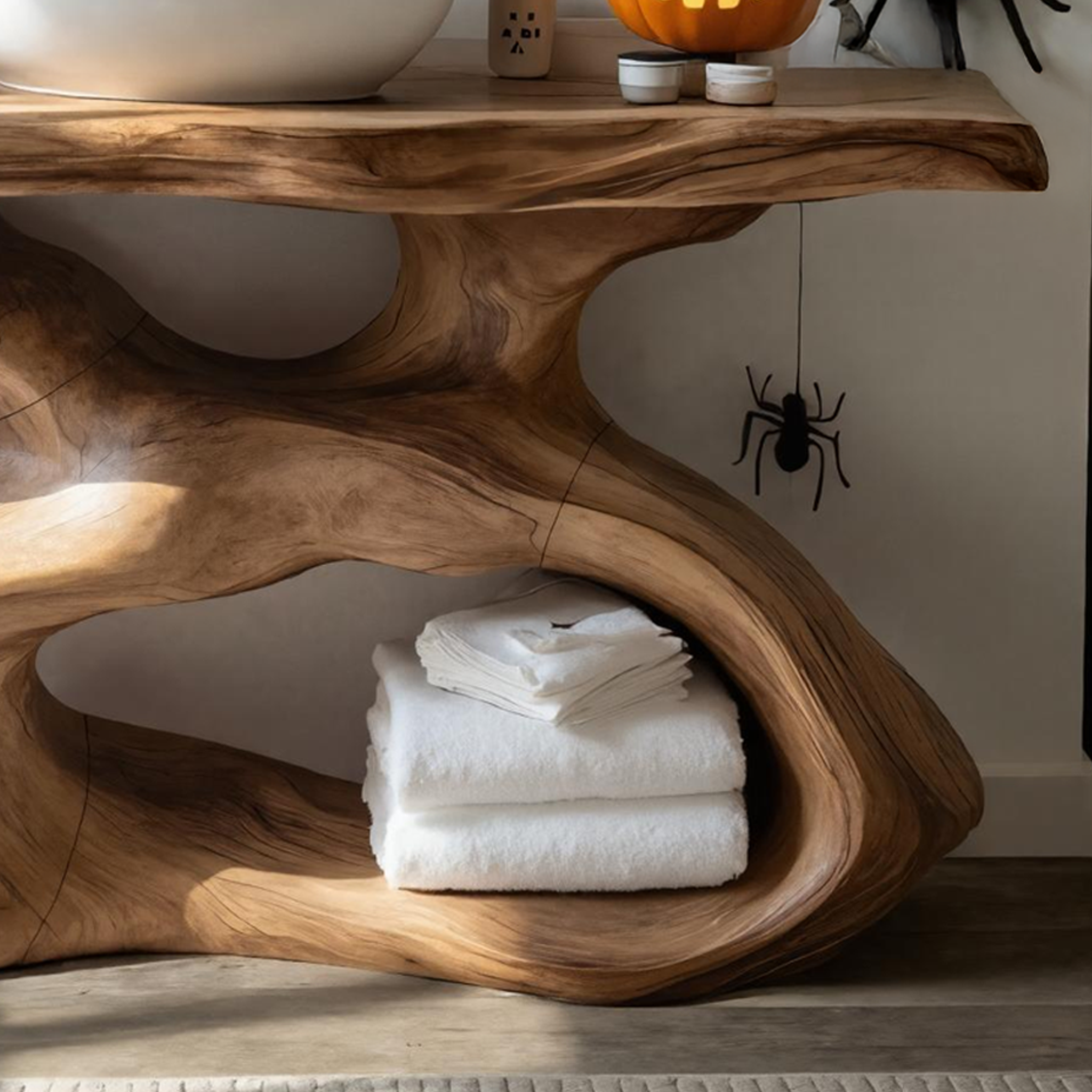 Rustic Halloween Solid Wood Live Edge Vanity For Timeless Bathroom Furniture SILDTTRHBV001