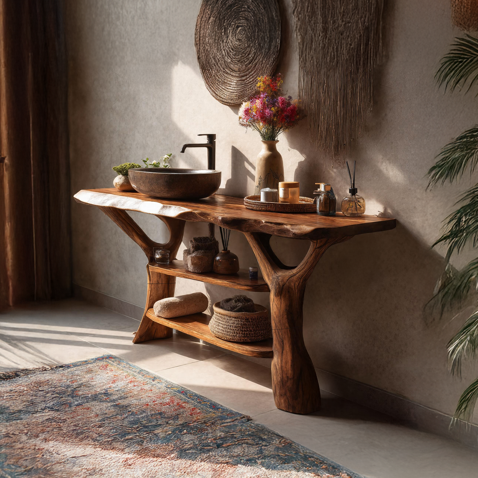 Mid Century Solid Wood Bathroom Vanity For Rustic Furniture Decoration SILDTTRBRV074