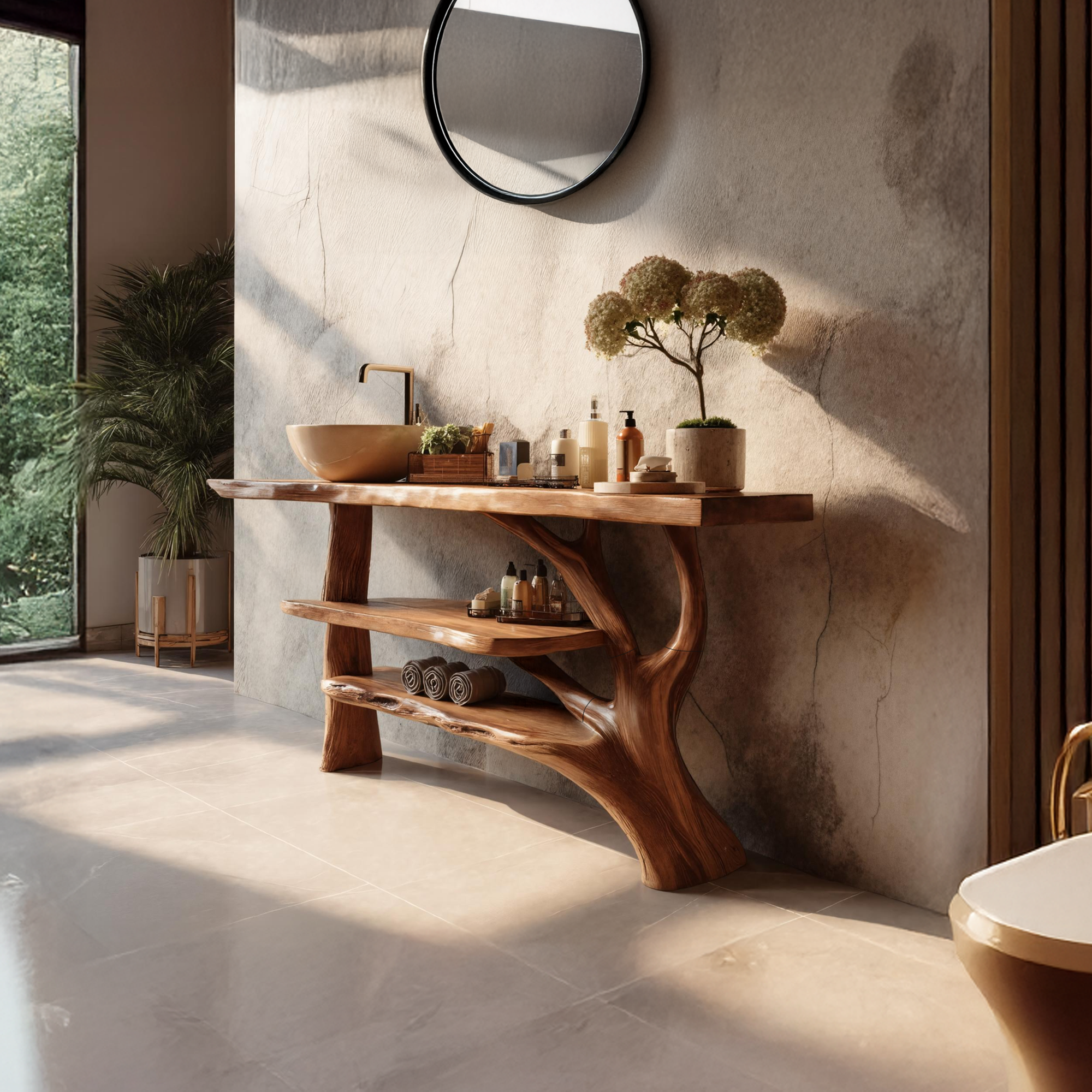 Farmhouse Wooden Live Edge Bathroom Vanity For Rustic Bathroom Decor SILDTTRBRV059