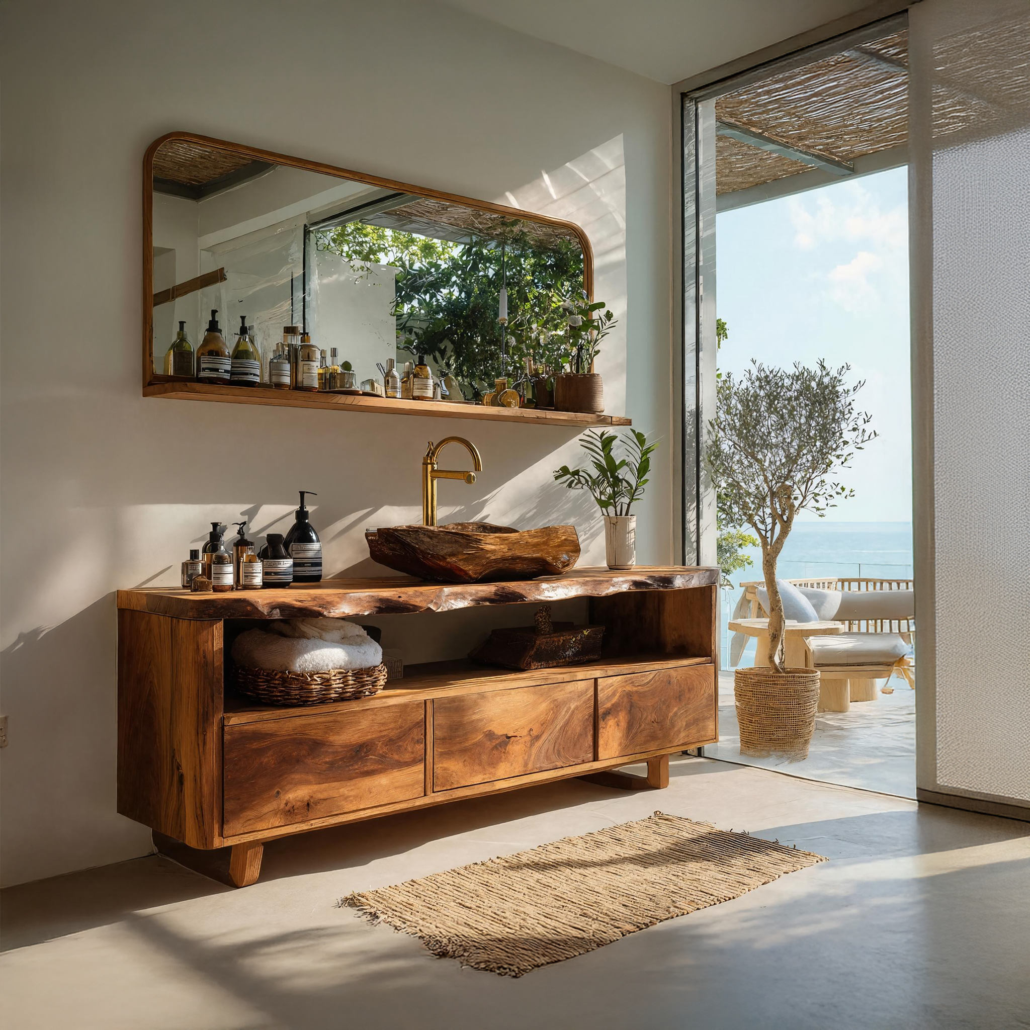 Mid Century Wooden Vanity For Bathroom Wall Mount SILDTTRBRV022