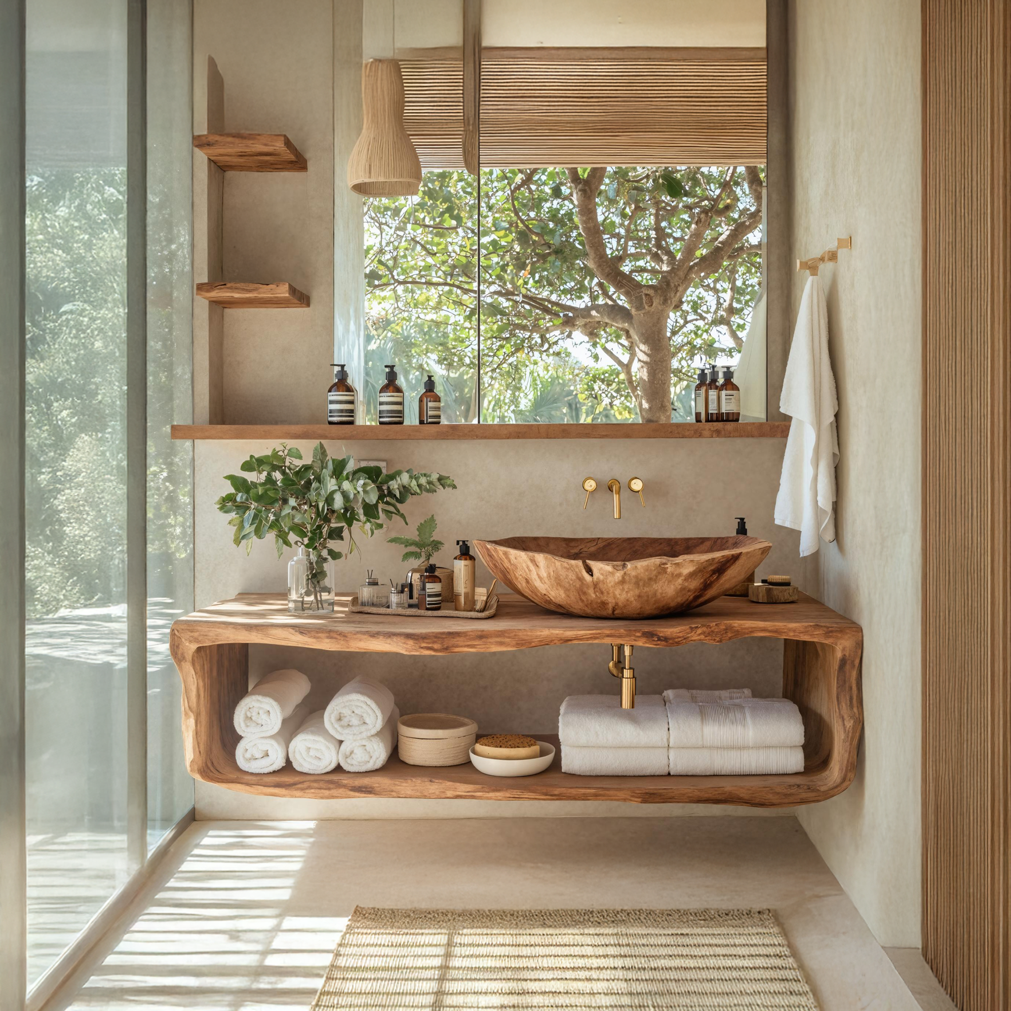 Handcrafted Wooden Vanity For Bathroom Natural Look SILDTTRBRV024