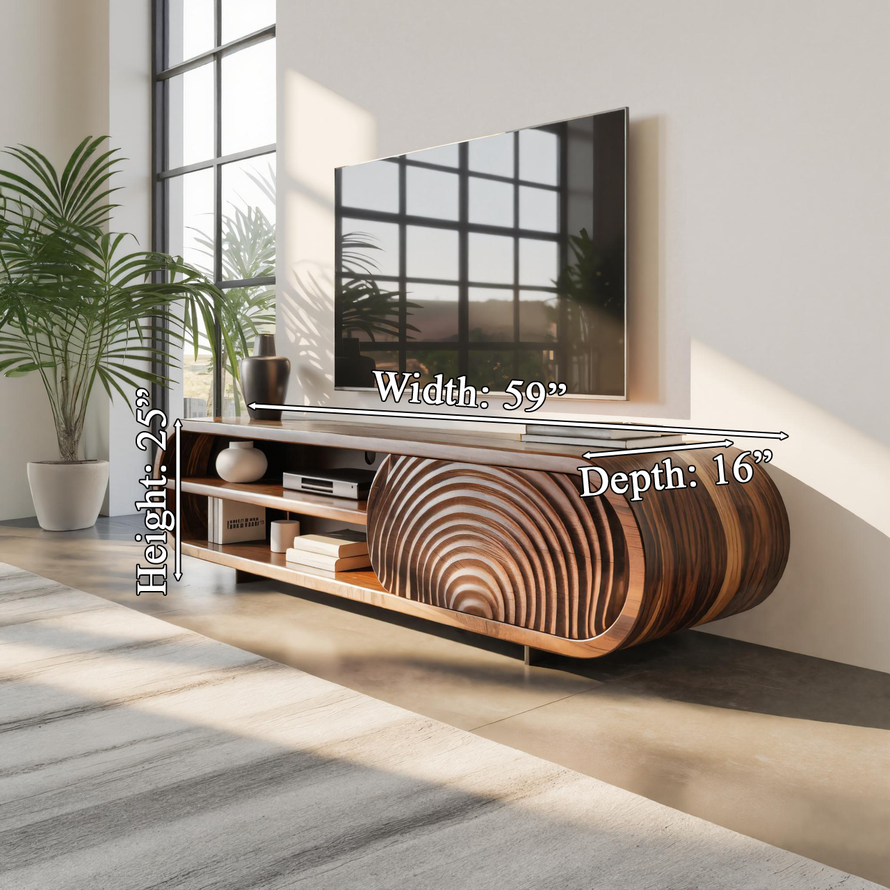 Modern Rounded Wood TV Stand With Sculpted Doors For Living Room SITHTTTVC009