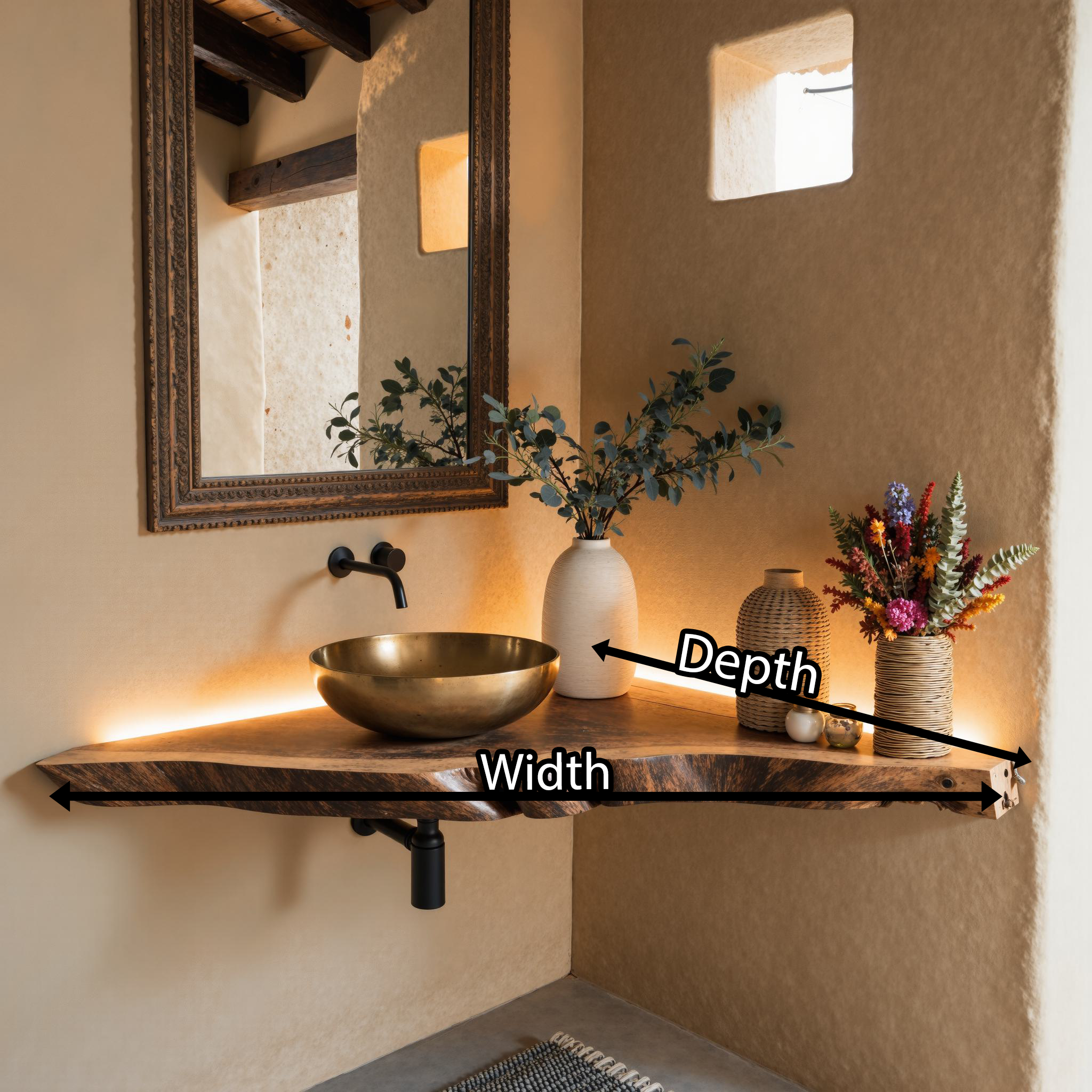 Rustic Floating Corner Bathroom Vanity Shelf SILDTBRV068