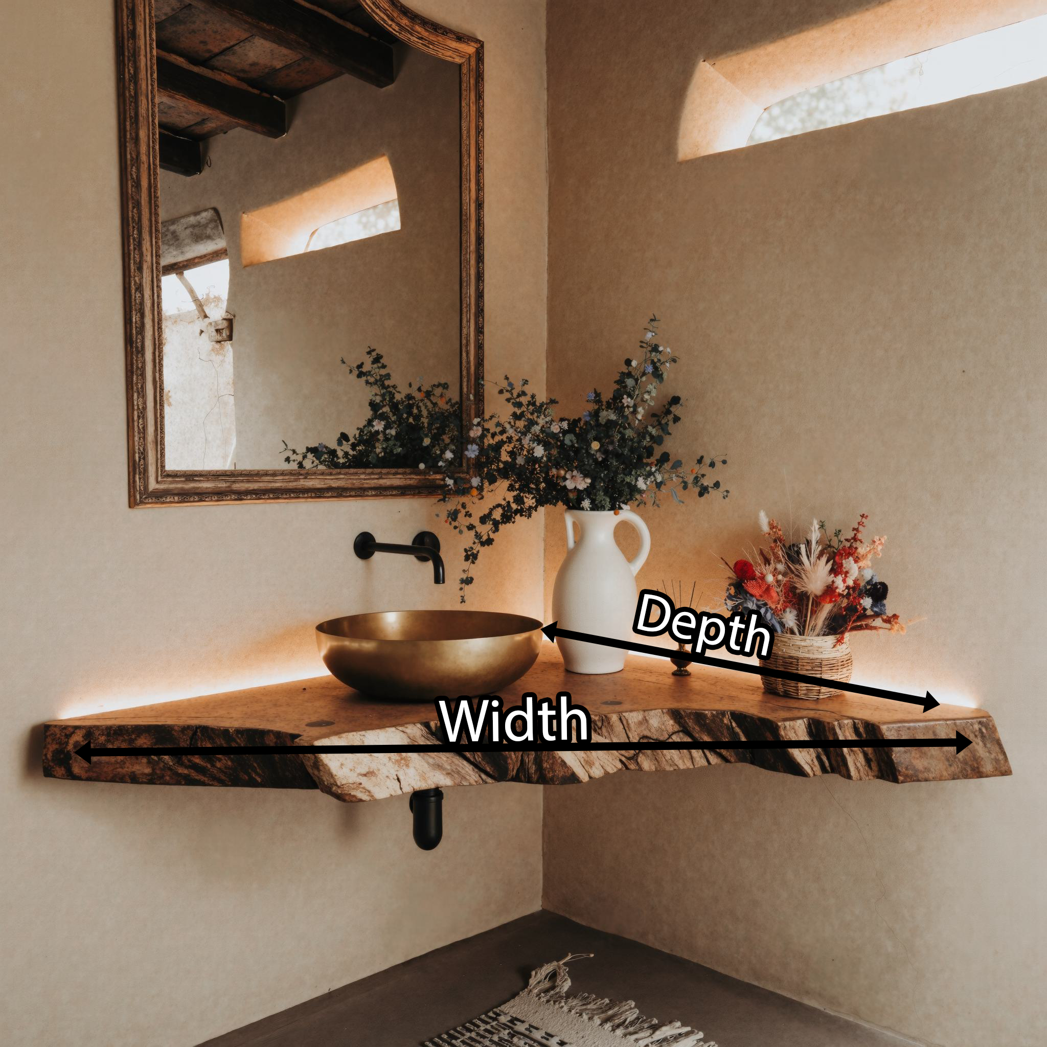 Handcrafted Bathroom Corner Sink Shelf SILDTBRV064