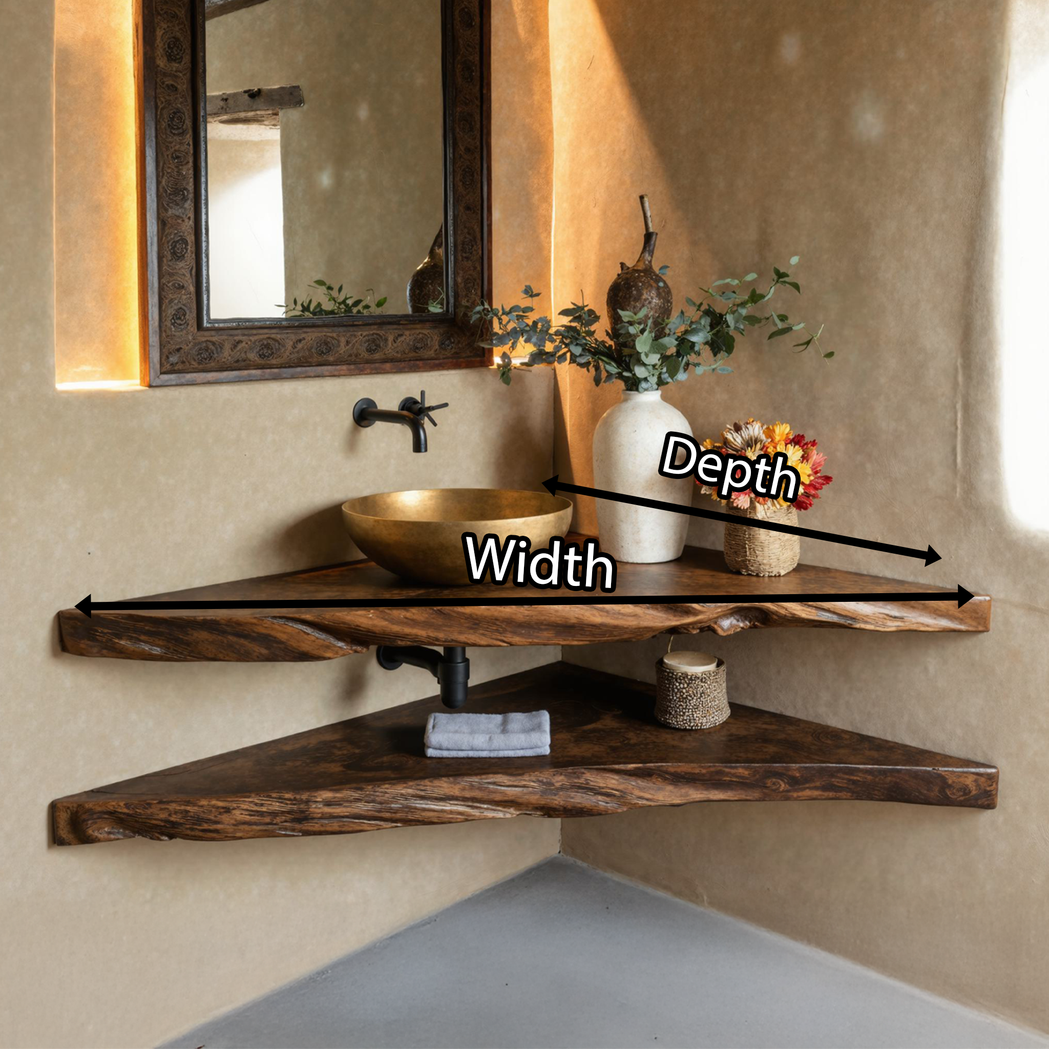 Rustic Wood Corner Bathroom Vanity Shelf SILDTBRV069