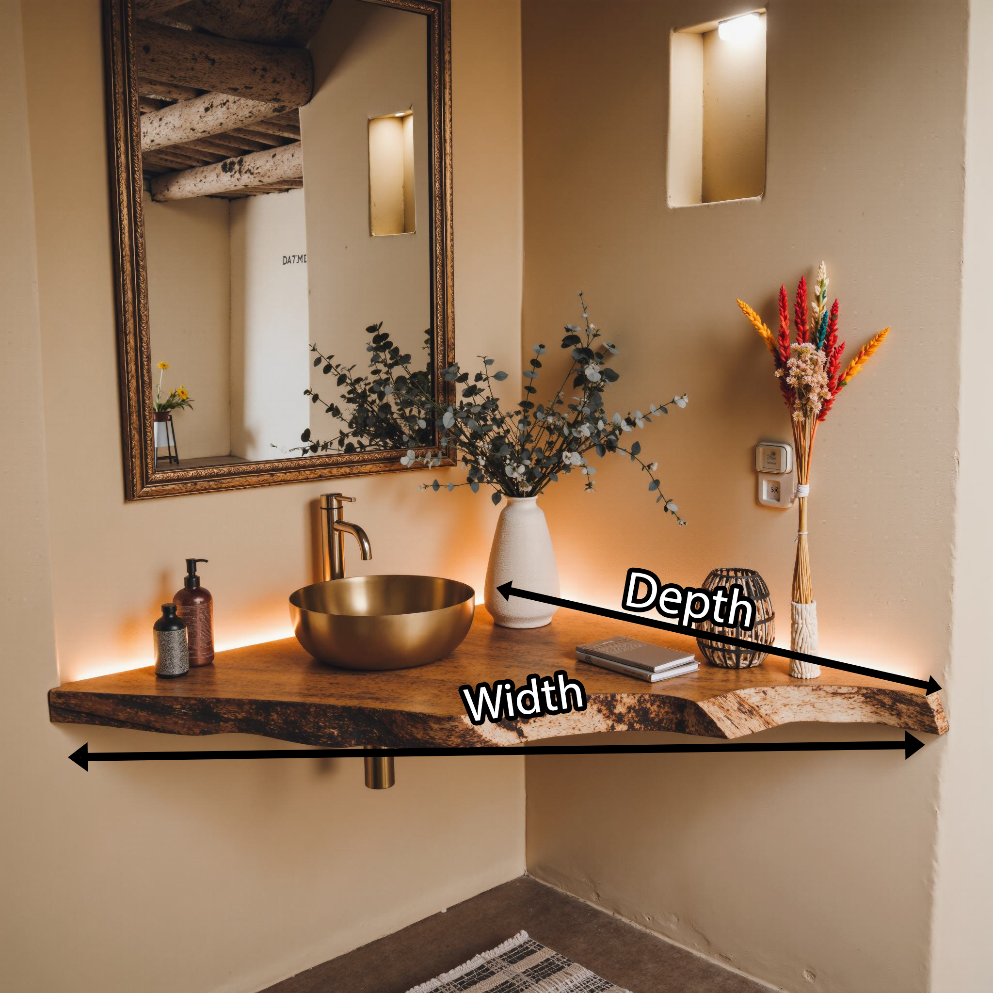 Live Edge Corner Bathroom Vanity Shelf Wall SILDTBRV072