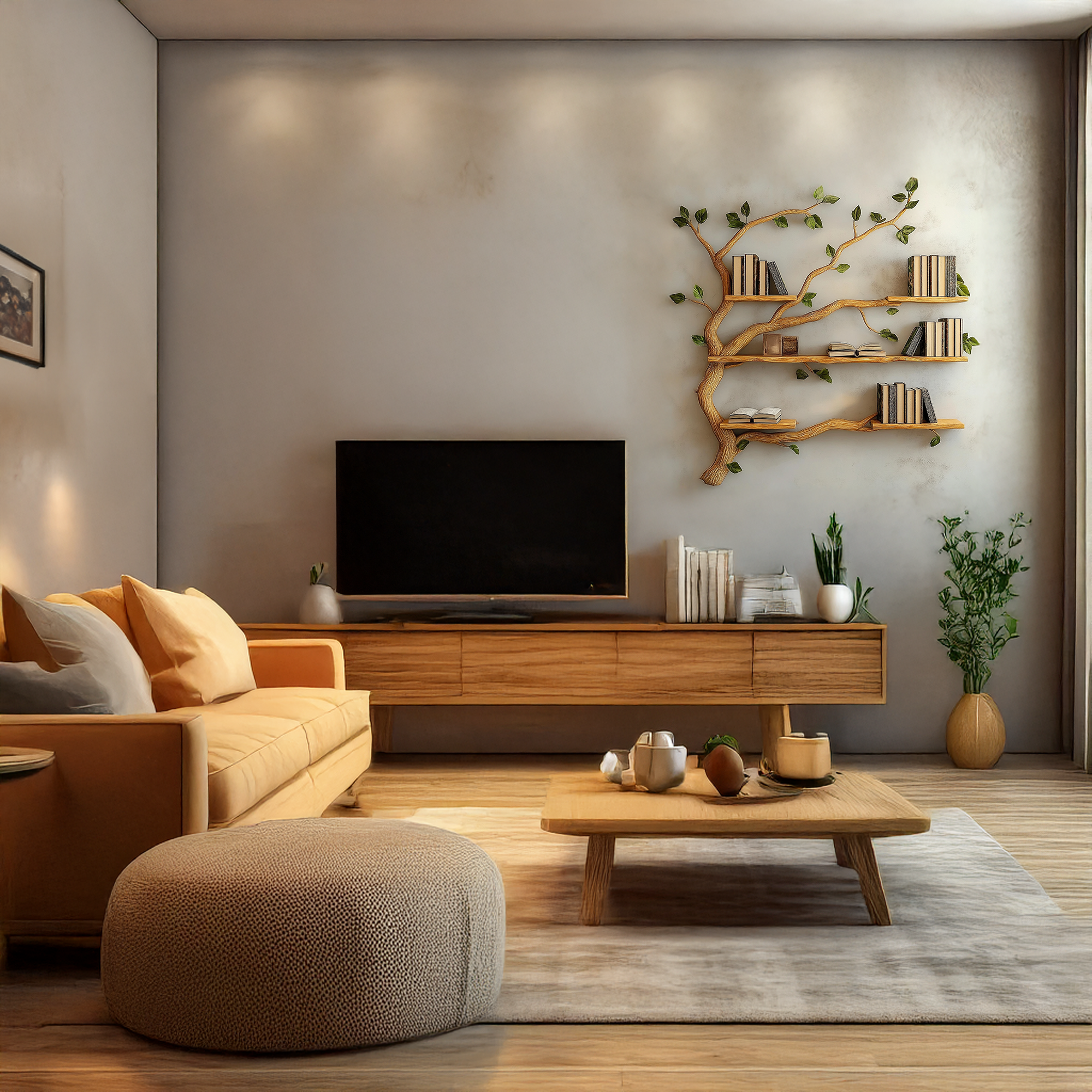 Mid Century Wood Tree Bookcase Wall Mounted Shelf SINLTBS021