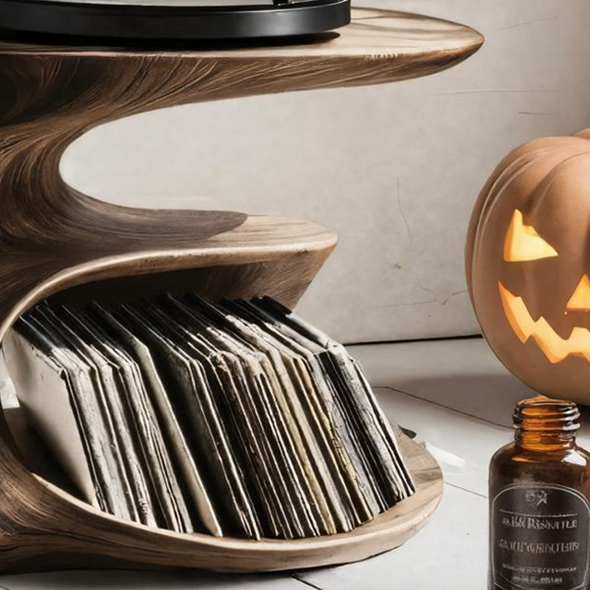 Handcrafted Wooden Live Edge Record Stand For Halloween Entryway Decor SILDTTNHRS007