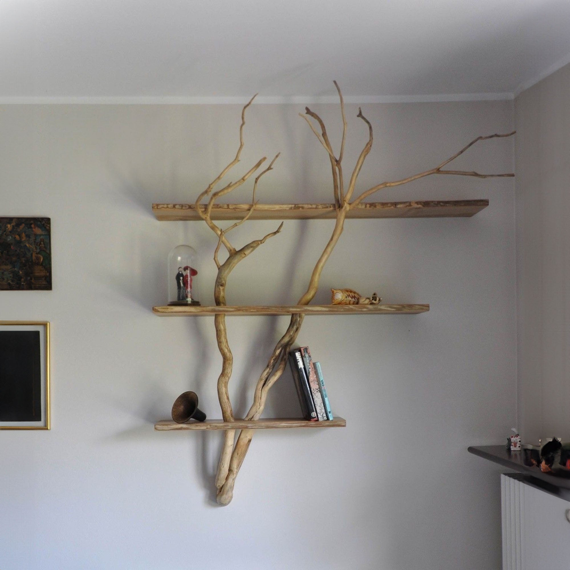 Mid Century Tree Book Shelf Floating Live Edge Shelf SINLTB028