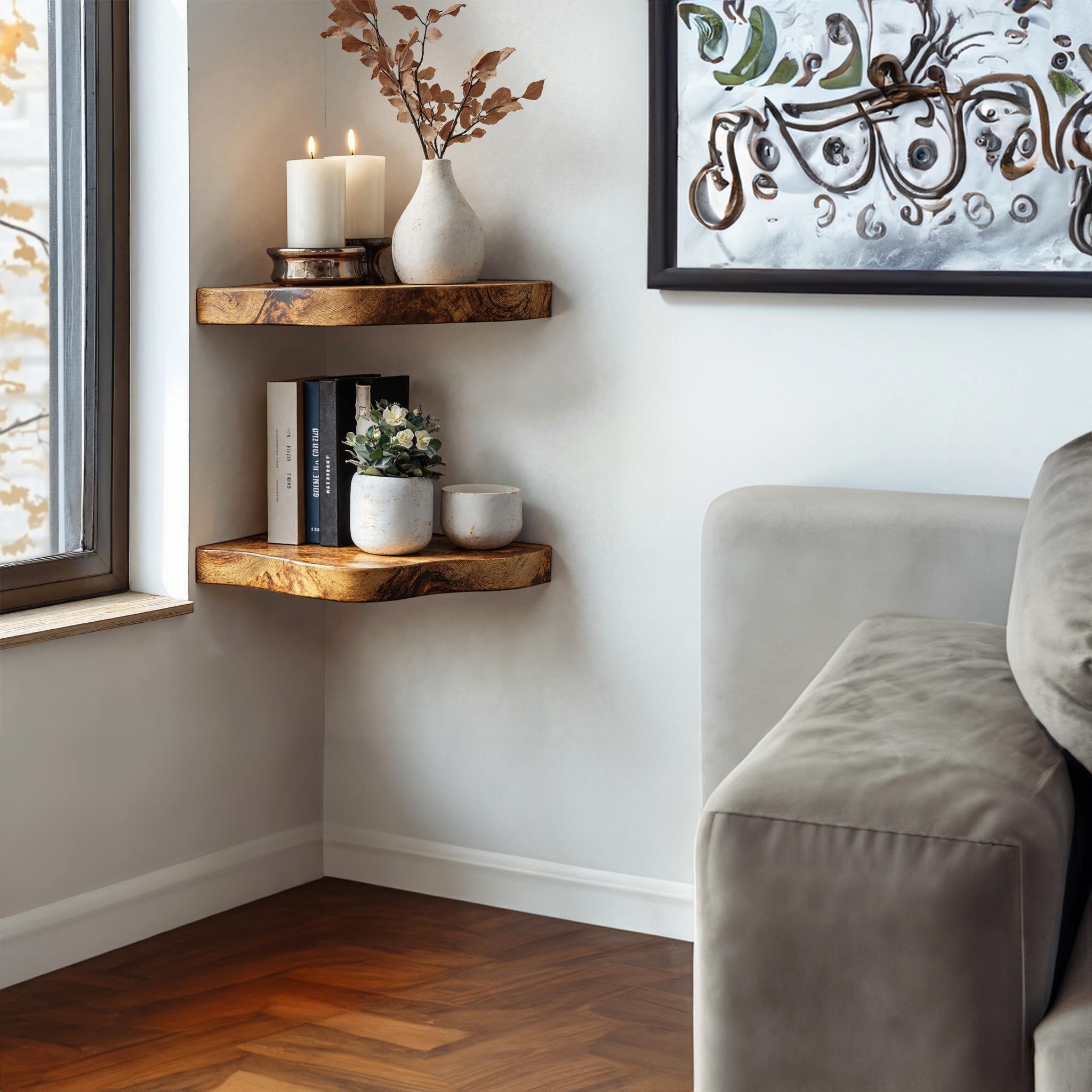 Handcraft Live Edge Corner Shelves Floating Shelves SILDTCN011