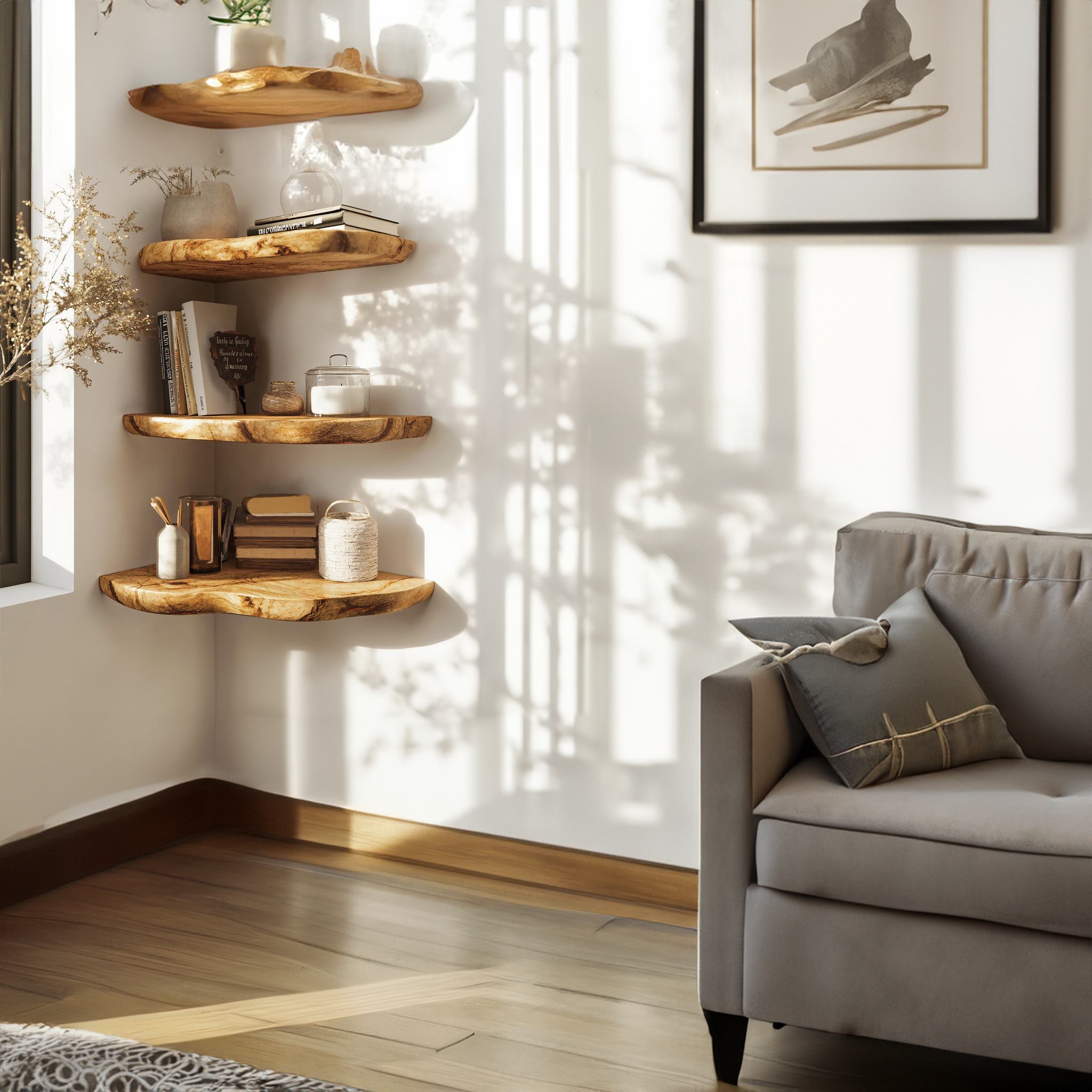 Handcraft Live Edge Corner Shelves Wall Shelves SILDTCN012