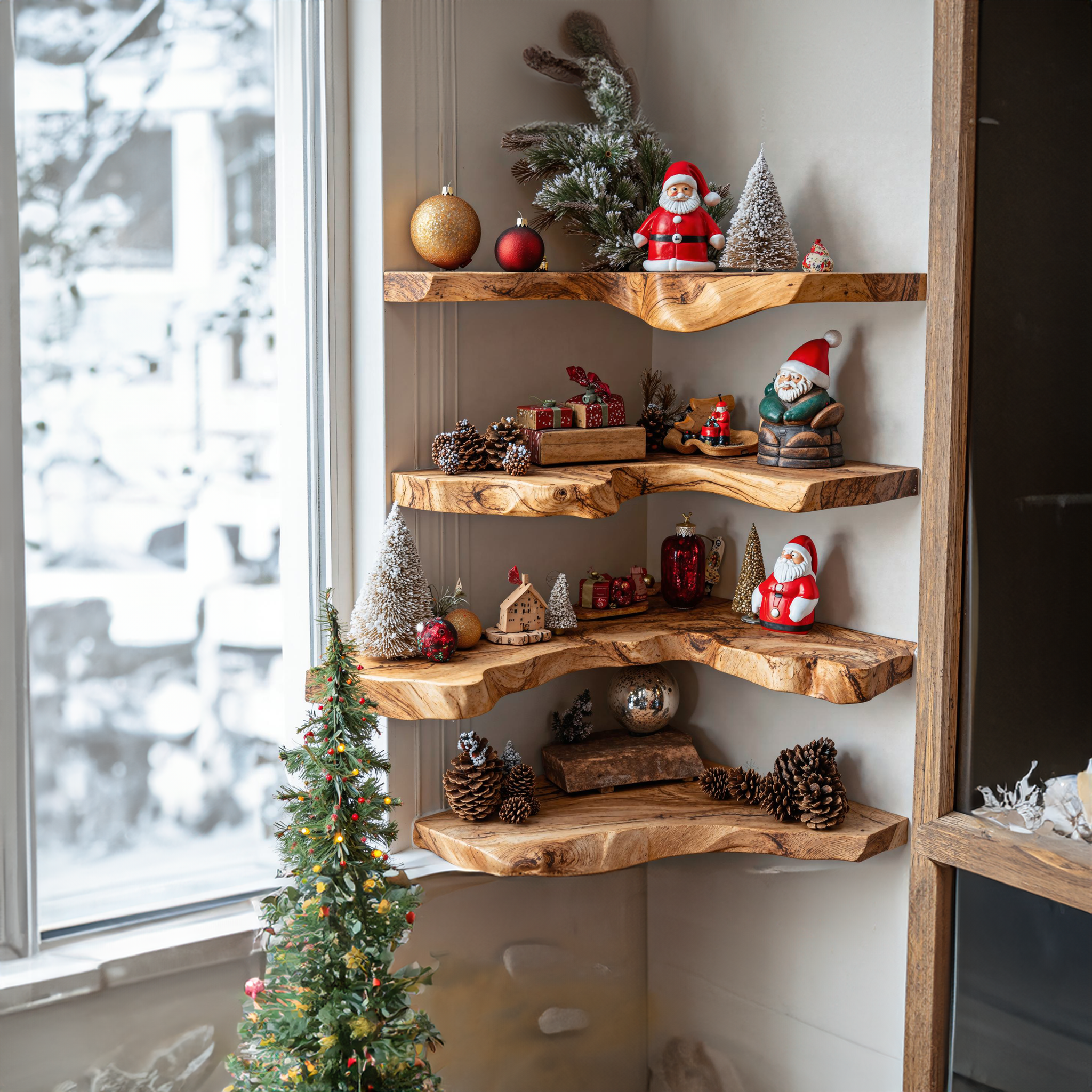 Handcrafted Live Edge Corner Shelves Xmas Decor SILDTCN026