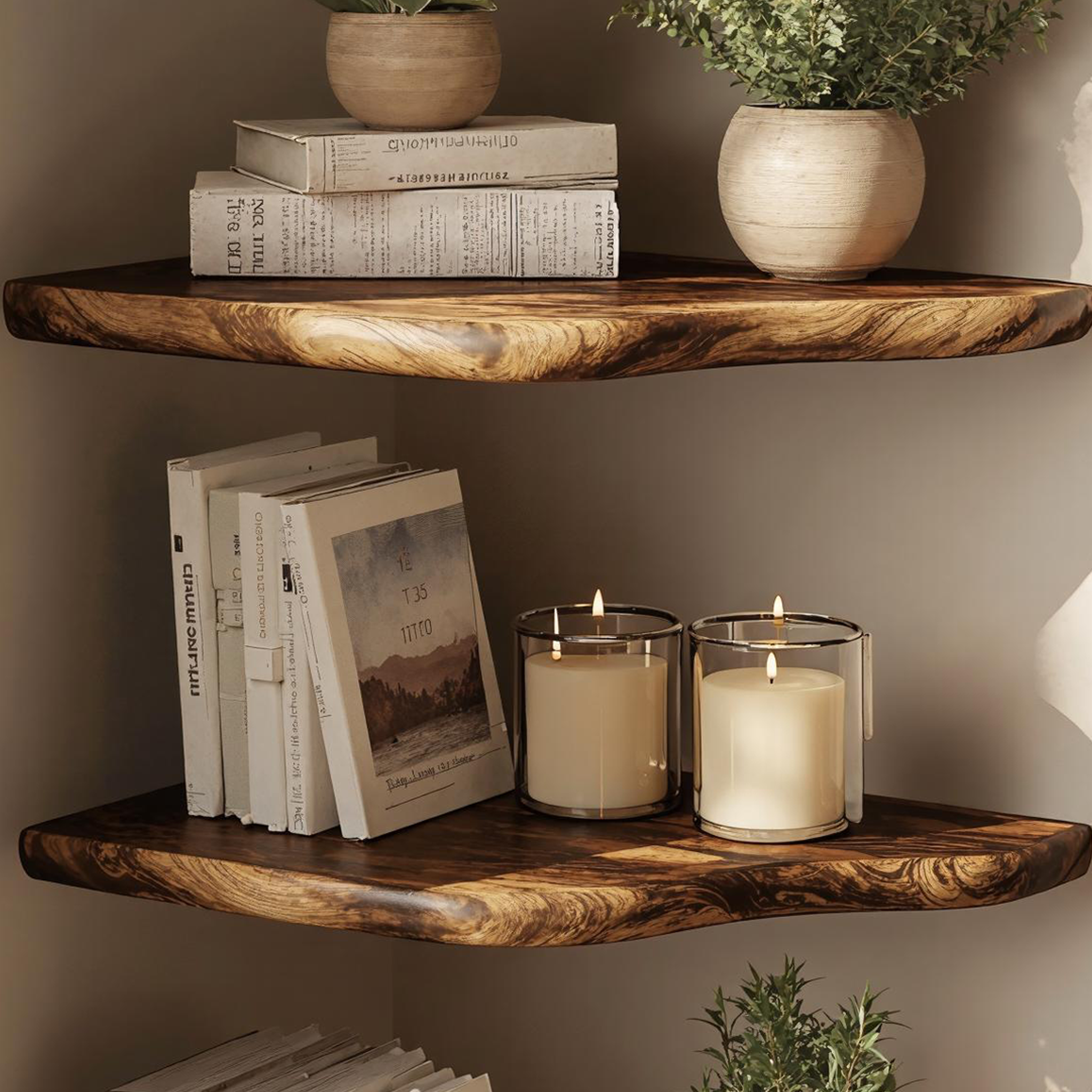 Rustic natural Wood Corner Shelf For Fireplace Mantel SILDTCN068