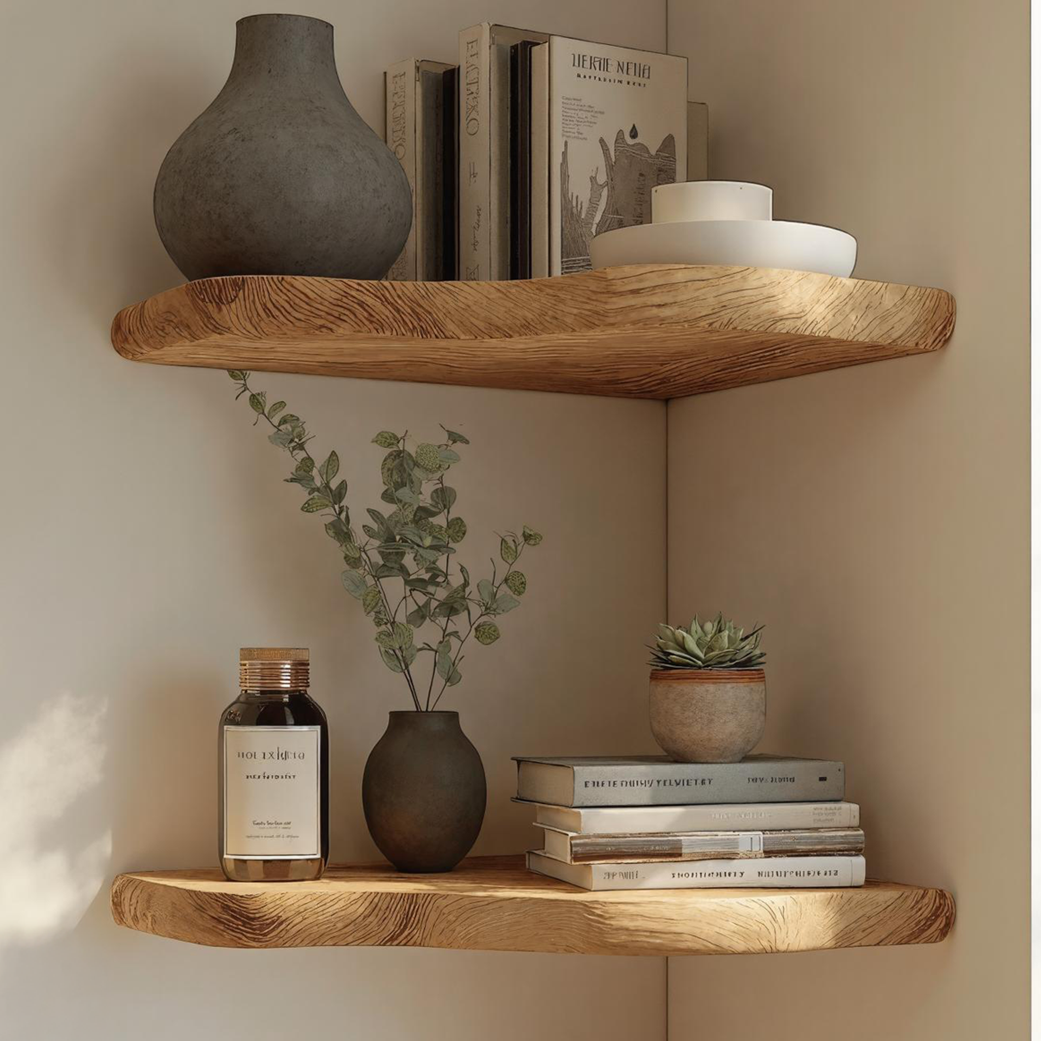 Vintage Rustic Natural Wood Corner Shelf For Any Space SILDTCN075