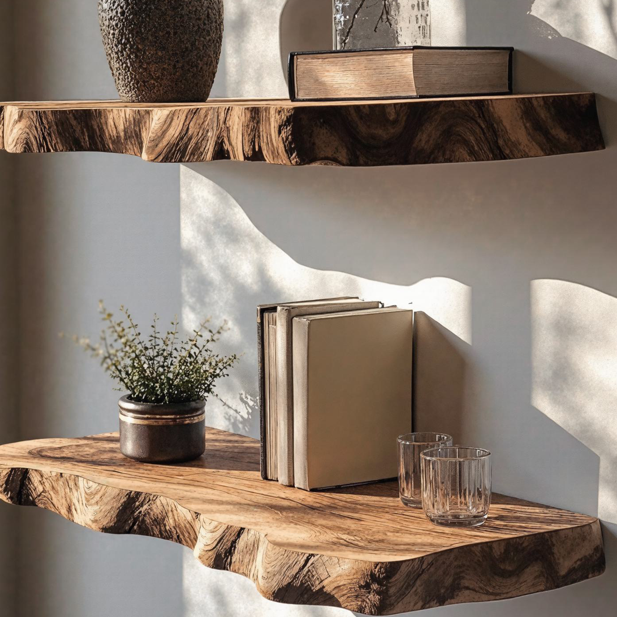 Rustic Wooden Floating Shelf Live Edge For Living Room SILDTFL138