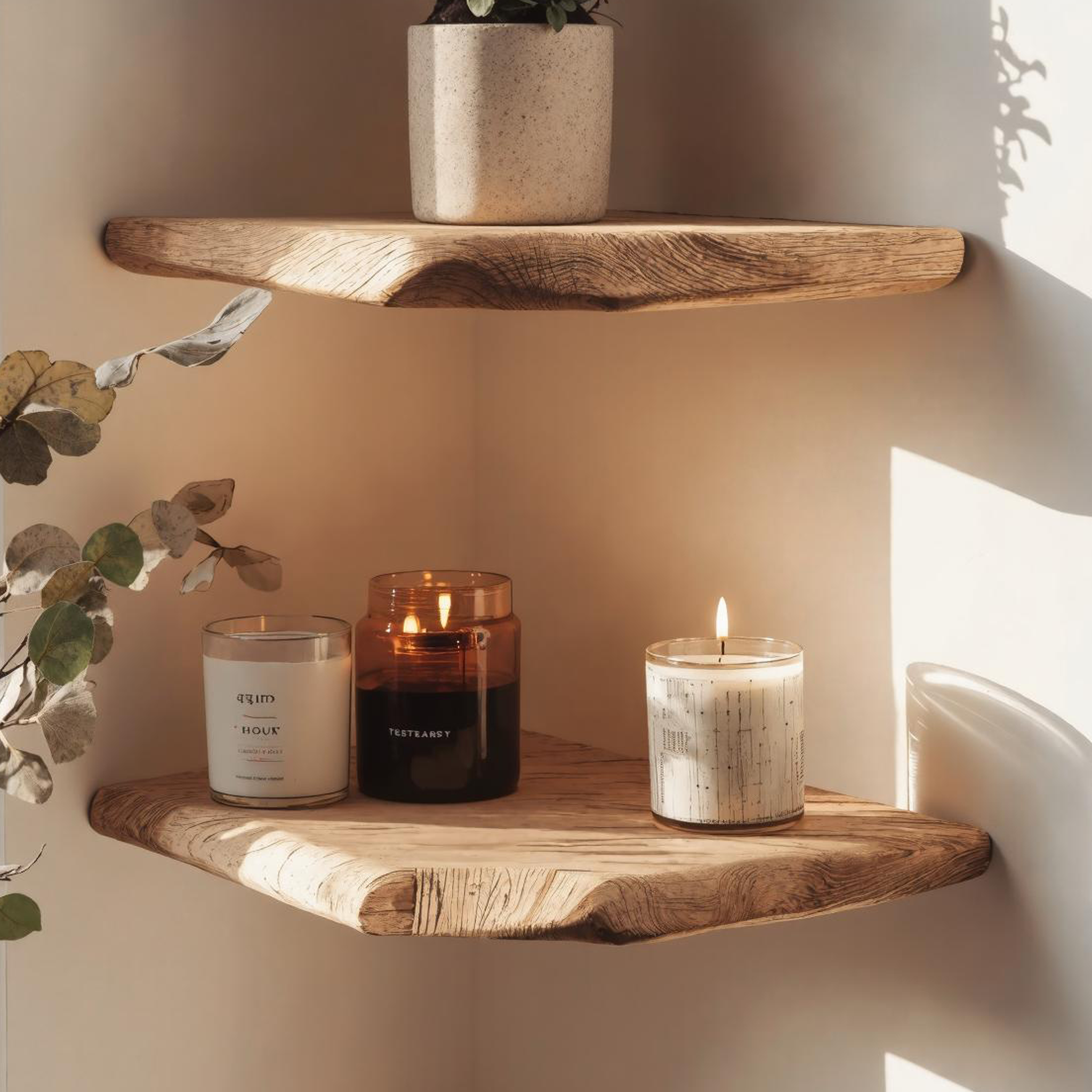 Rustic Country-Style Wood Corner Shelf For Farmhouse Entryway SILDTCN071