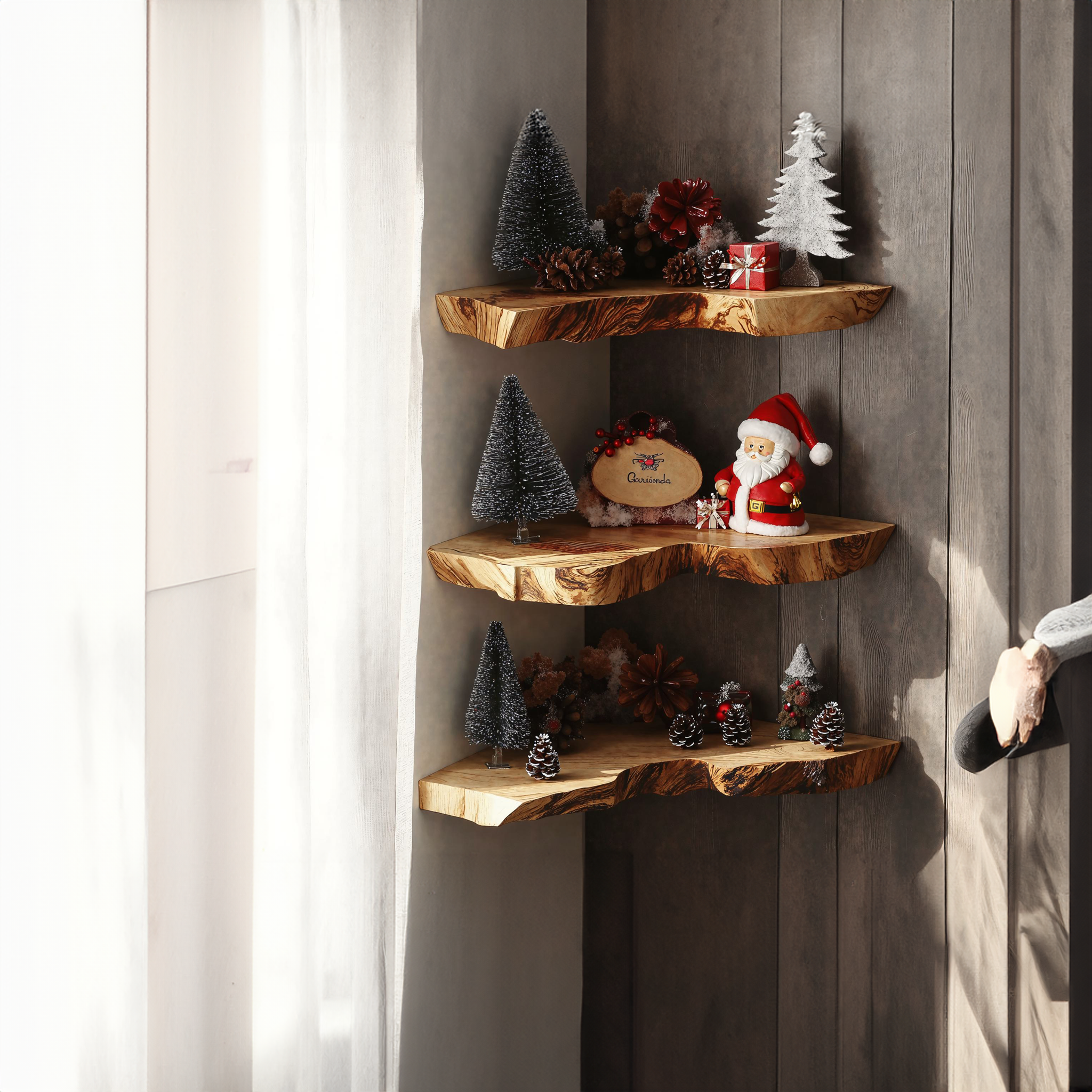 Handcrafted Wooden Corner Shelves Xmas Decor Shelves SILDTCN027