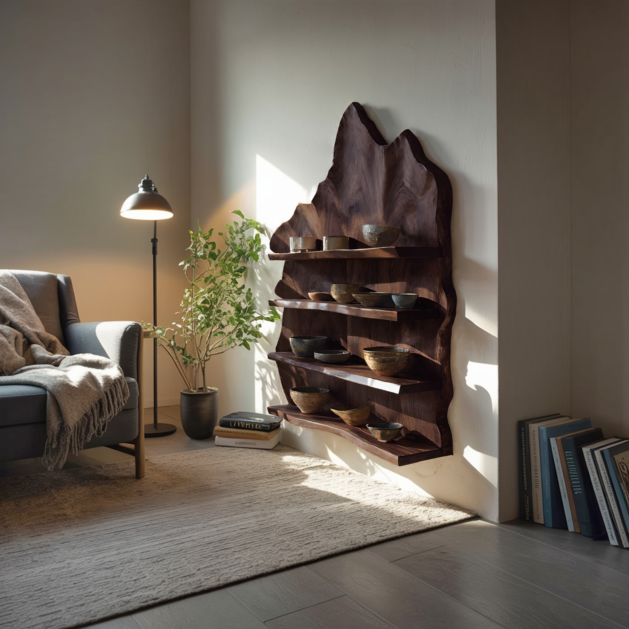 Industrial Live Edge Wall Mount Shelf For Living Room Decor SILDTTRWMS009