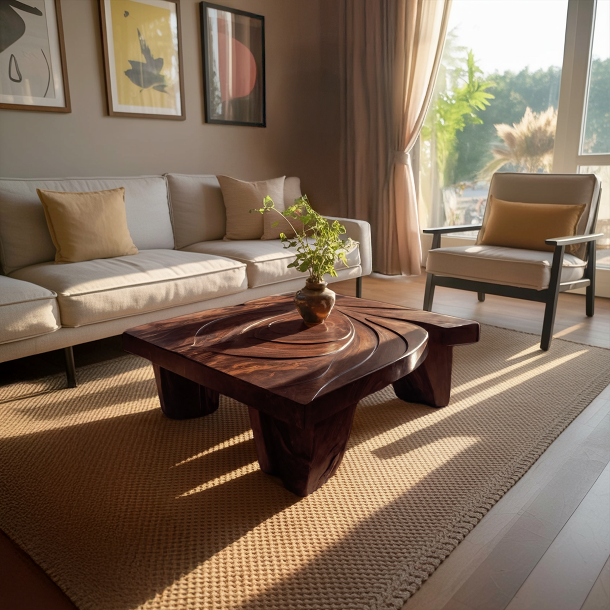 Mid Century Abstract Solid Wood Coffee Table For Living Room SILDTTRCF070