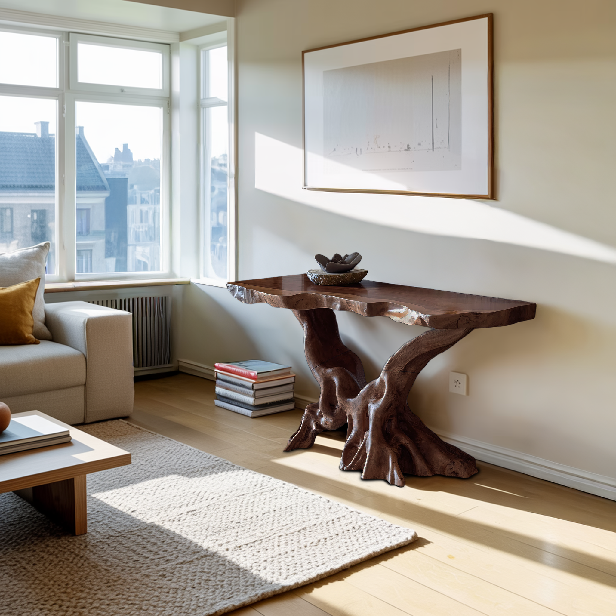 Mid Century Wooden Live Edge Console Table For Living Room Decor SILDTTRCS040