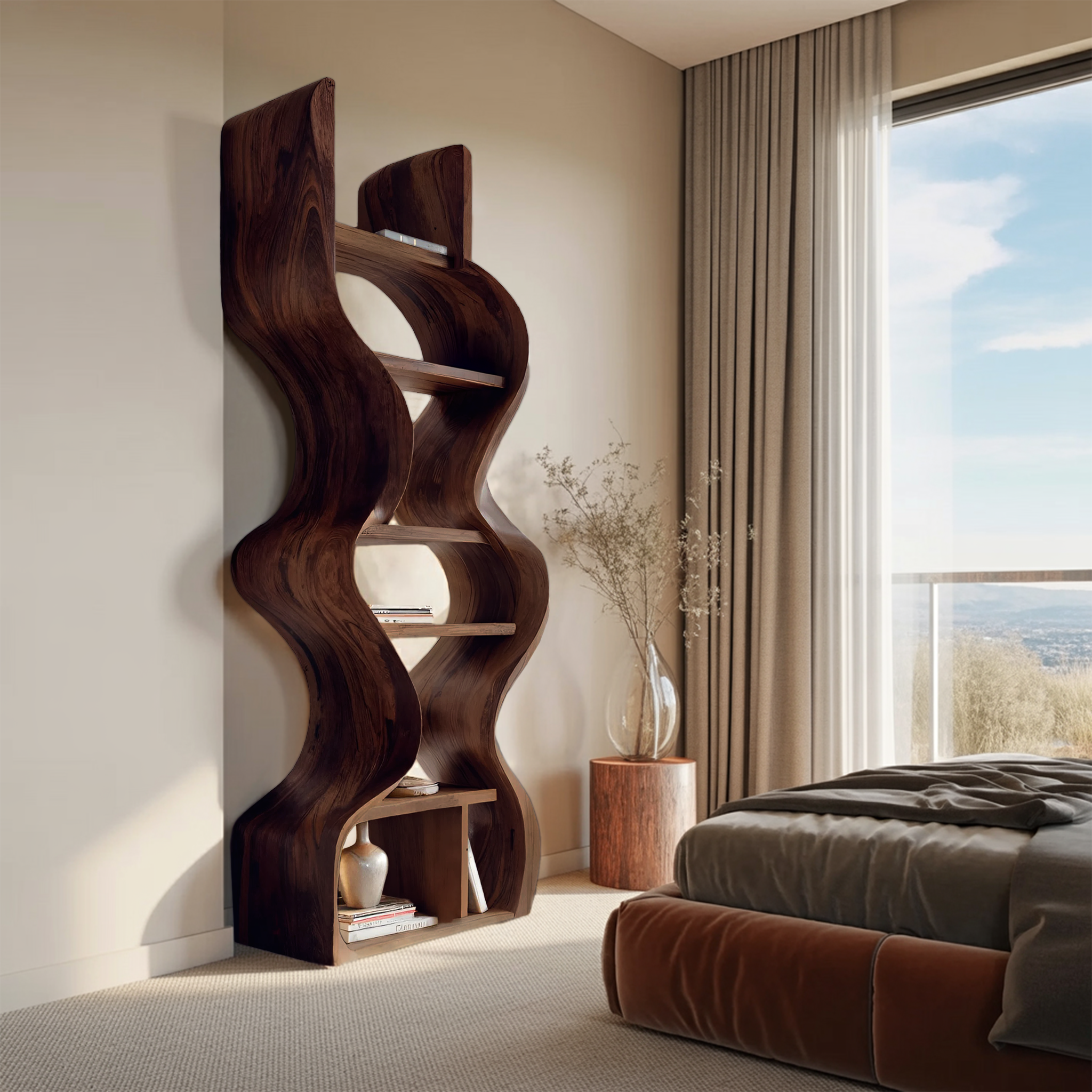 Organic Solid Wood Wall Bookcase For Modern Entryway RTTHHNBS097