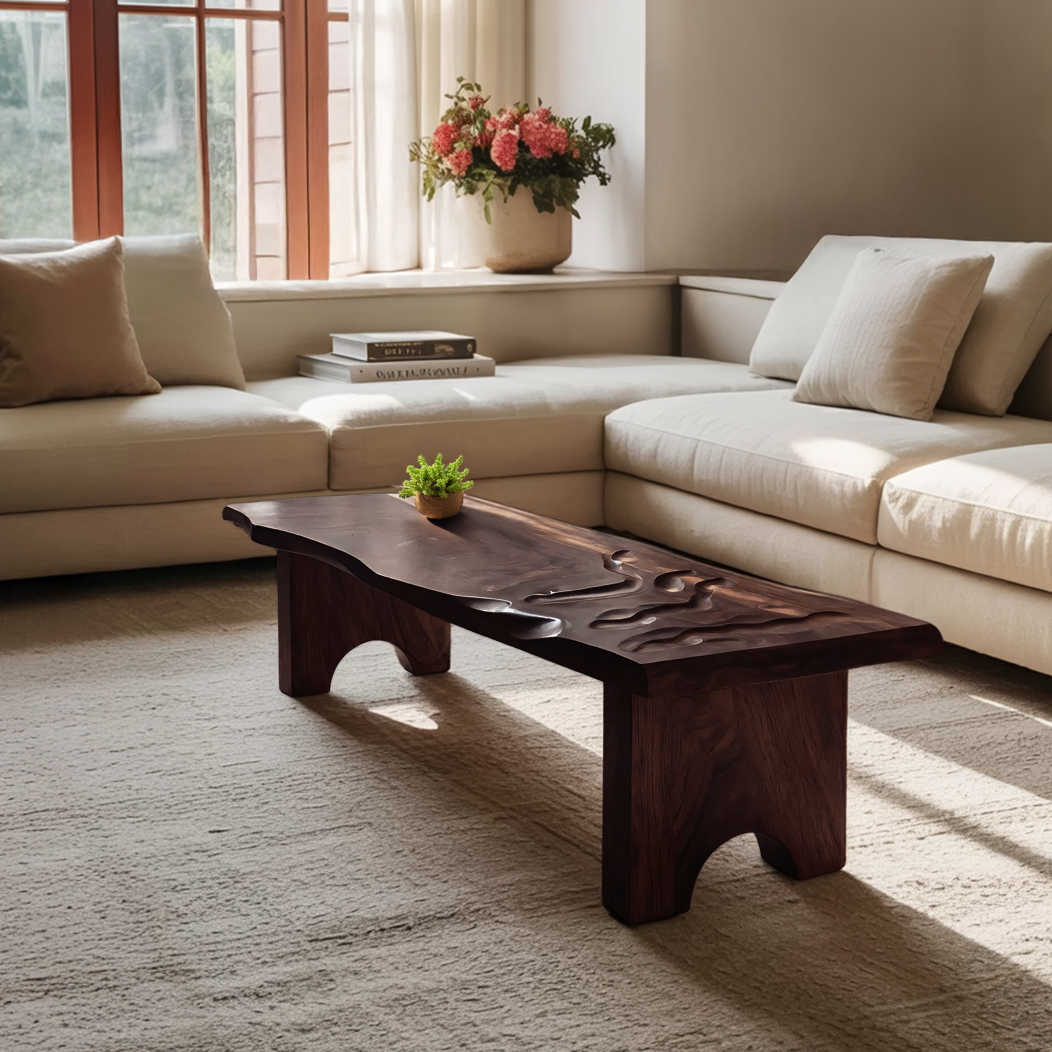 Mid Century Abstract Solid Wood Coffee Table For Entryway SILDTTRCF097