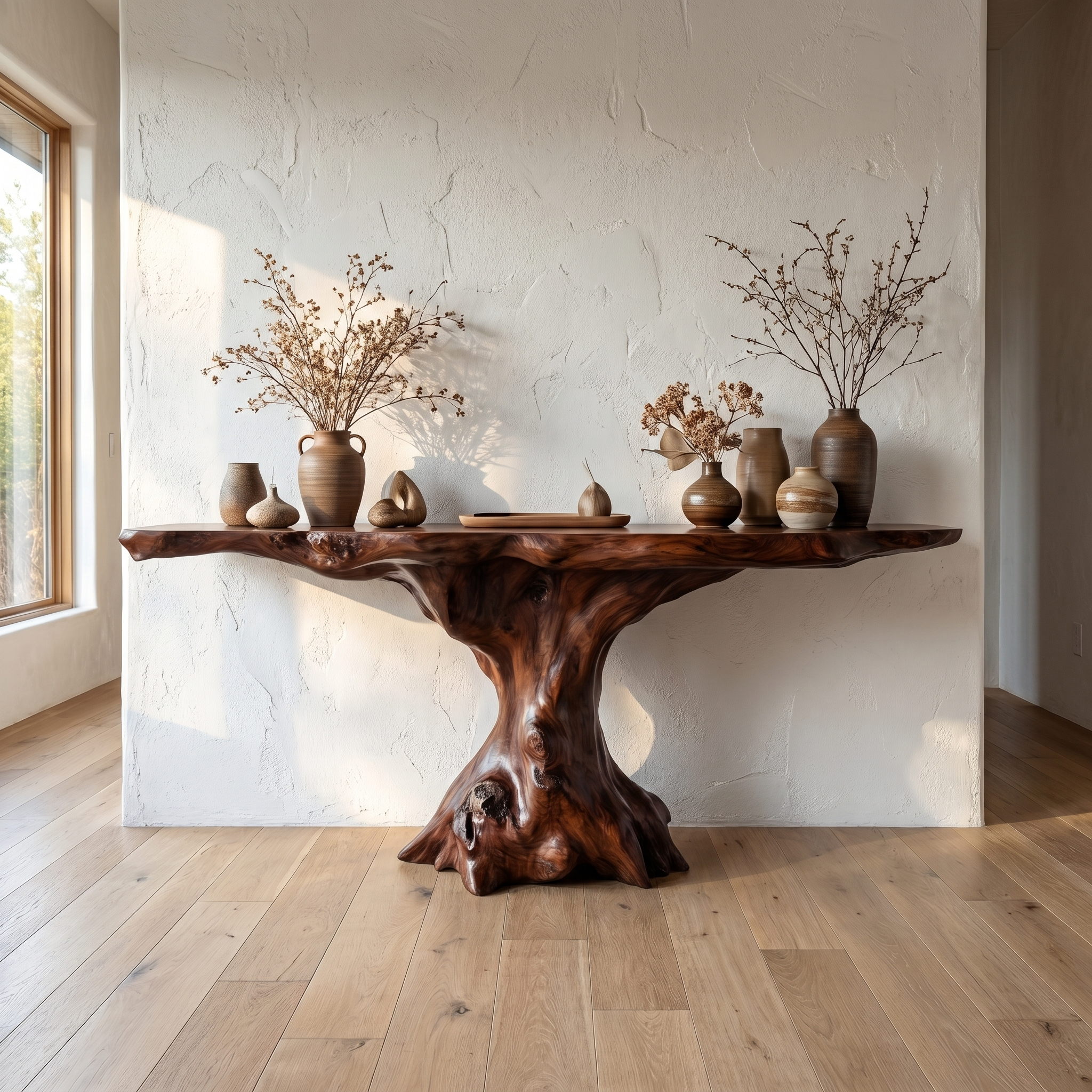 Rustic Console Table Organic Wood Slab Artist Studio SINLSACS383