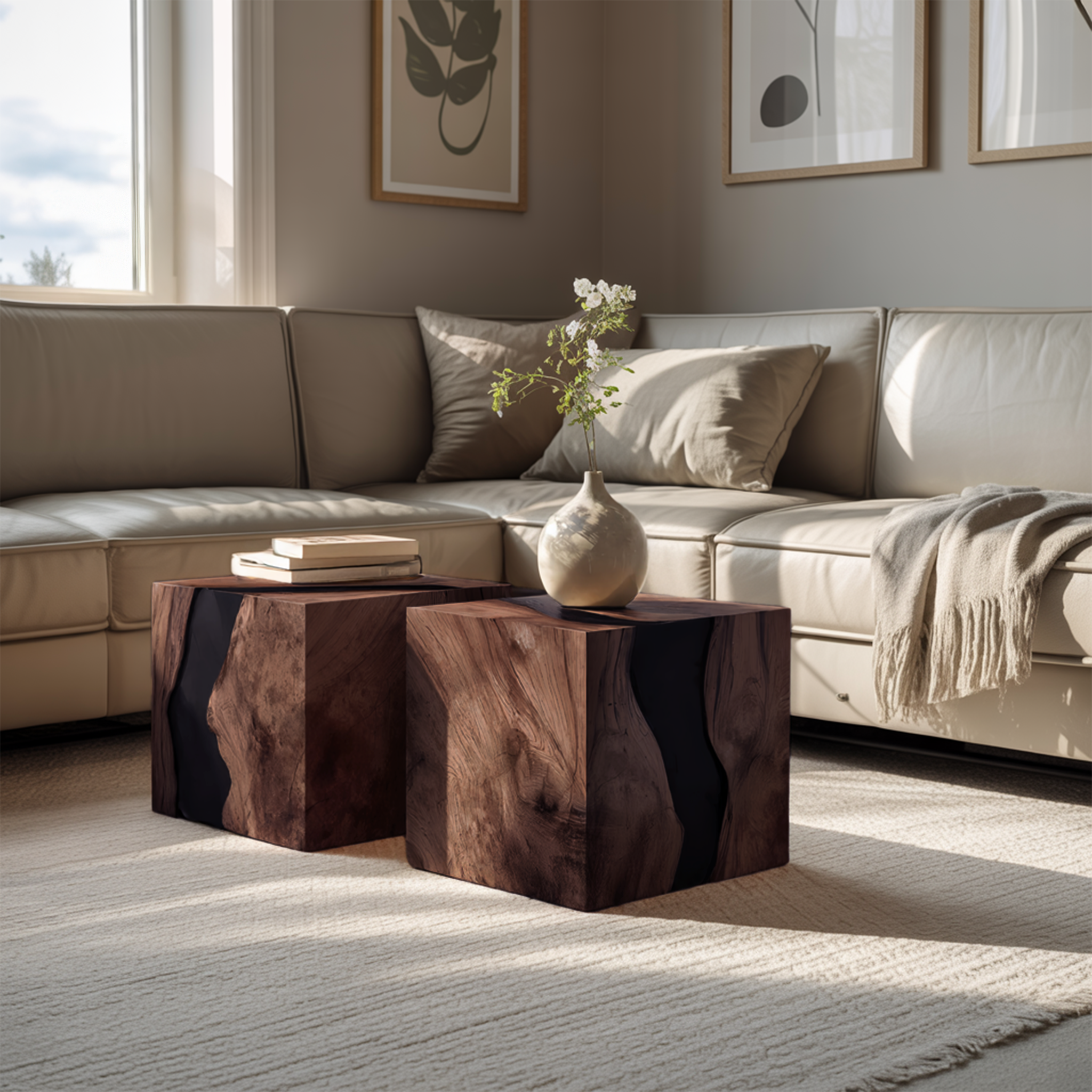 Handcrafted Solid Wood Cube Table For Natural Decor Home SILDTTNCF046