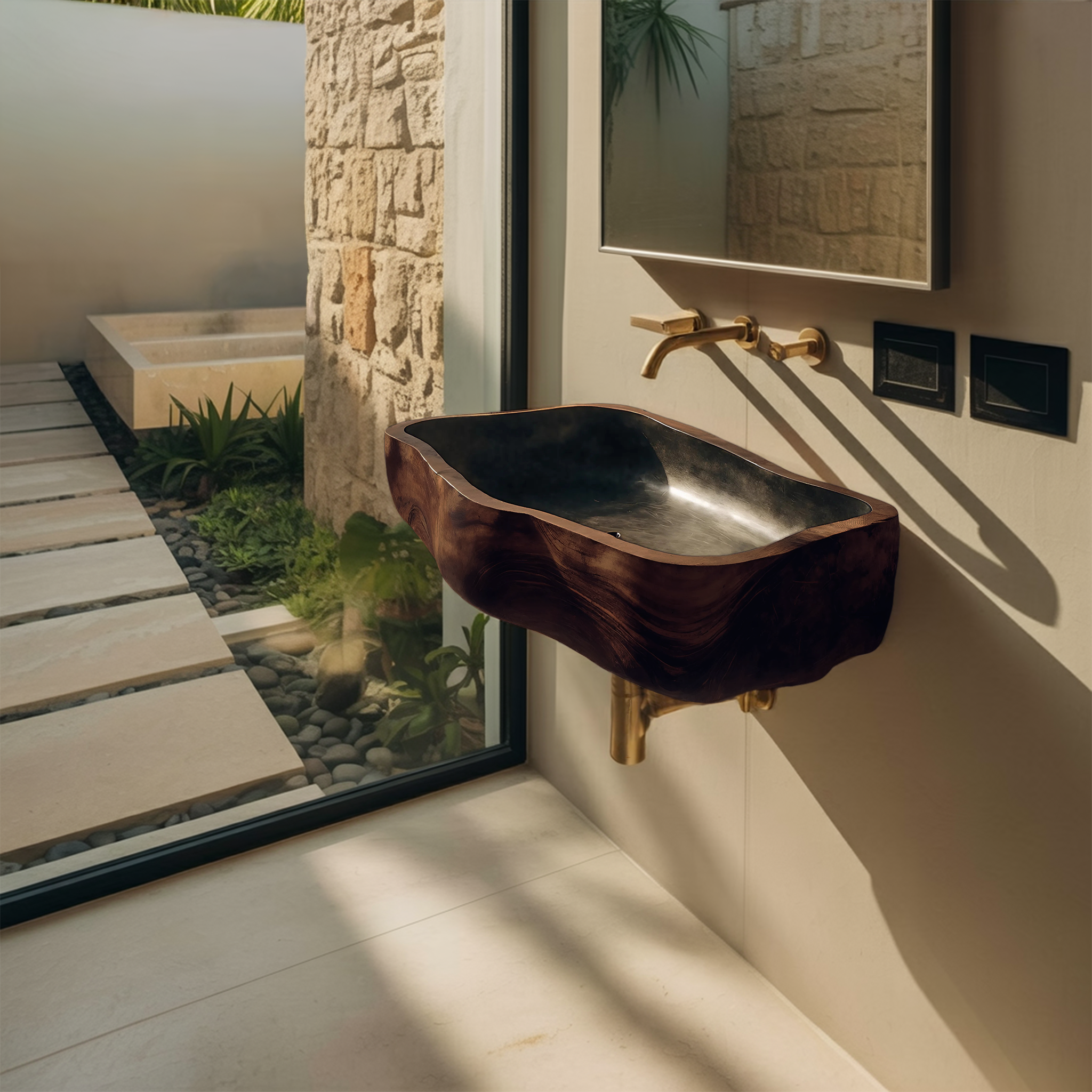 Mid Century Wooden Wall Mounted Bathroom Sink For Elegant Bathroom Design SILDTTNVS037
